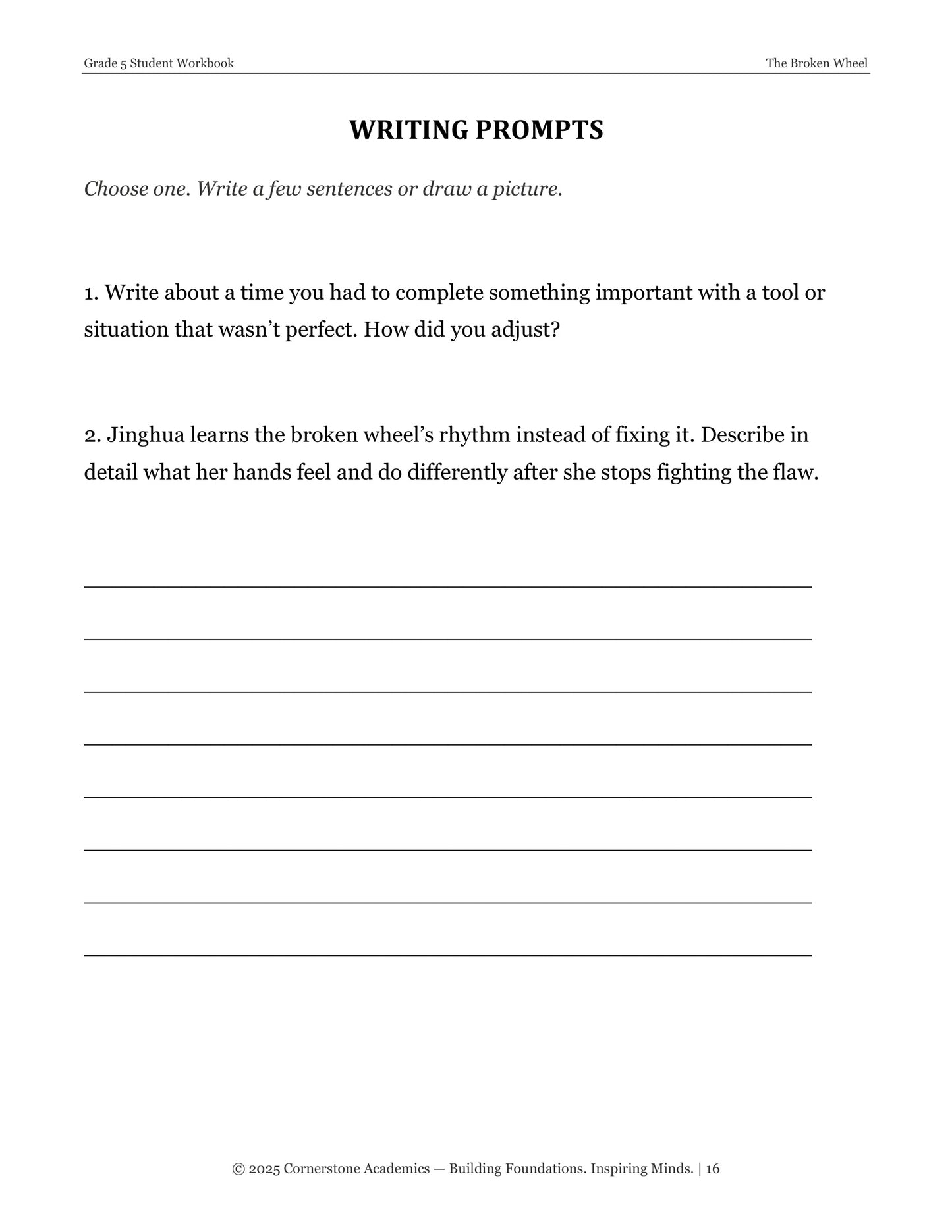 The Broken Wheel | Grade 5 Classical Literature Packet | Cornerstone Academics