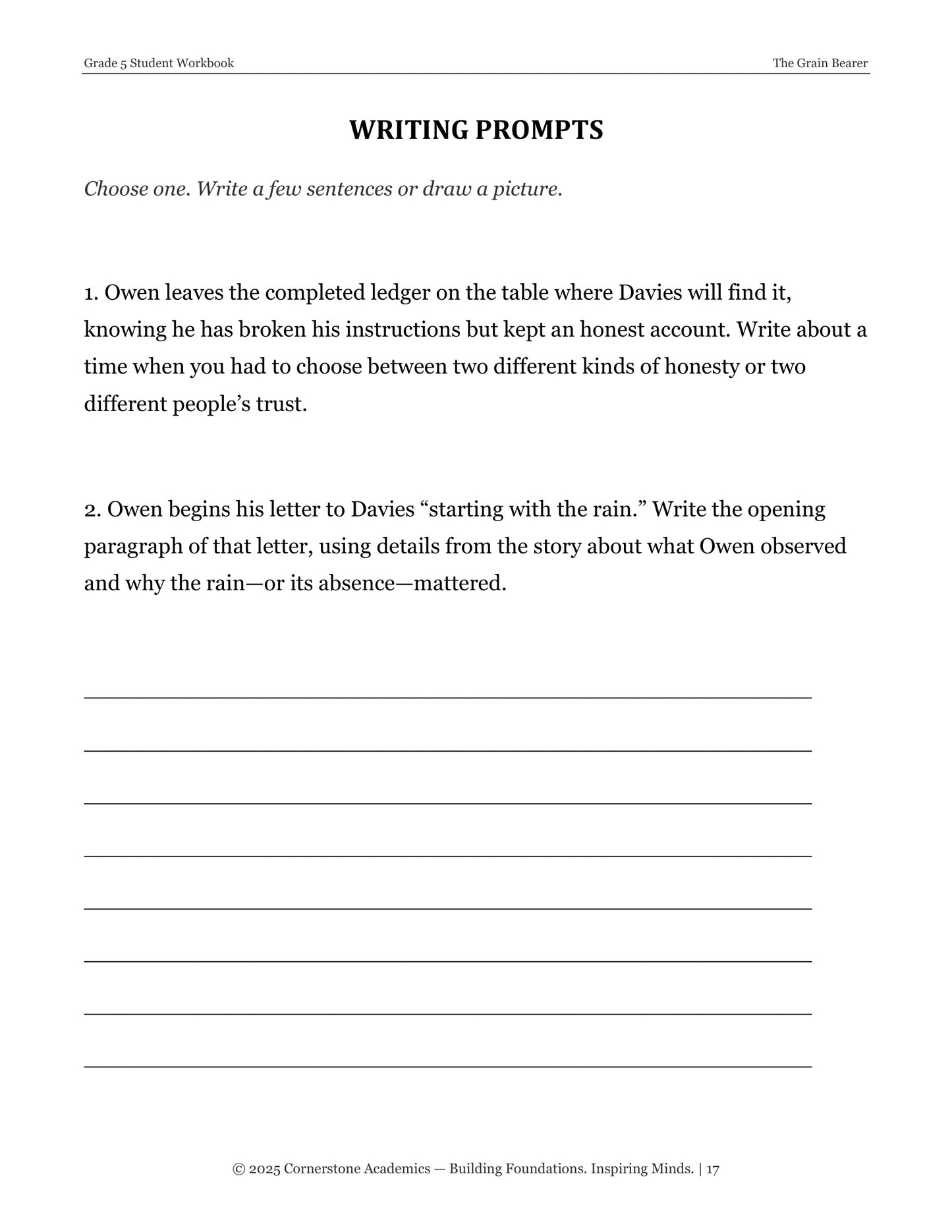 The Grain Bearer | Grade 5 Classical Literature Packet | Cornerstone Academics