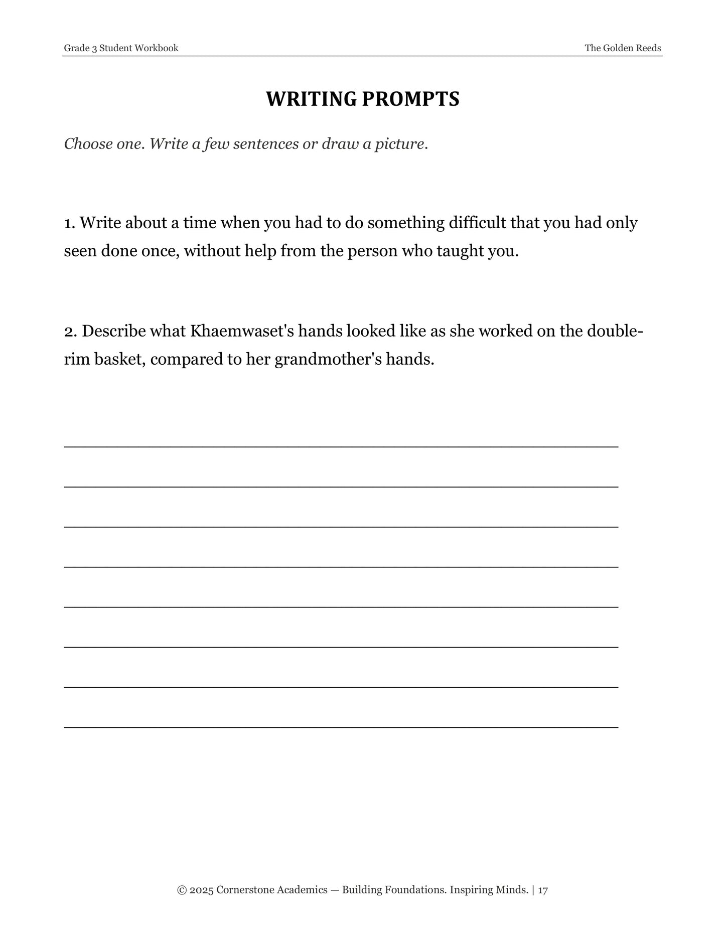 The Golden Reeds | Grade 3 Classical Literature Packet | Cornerstone Academics
