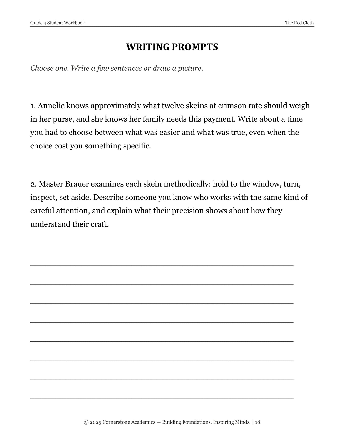 The Red Cloth | Grade 4 Classical Literature Packet | Cornerstone Academics