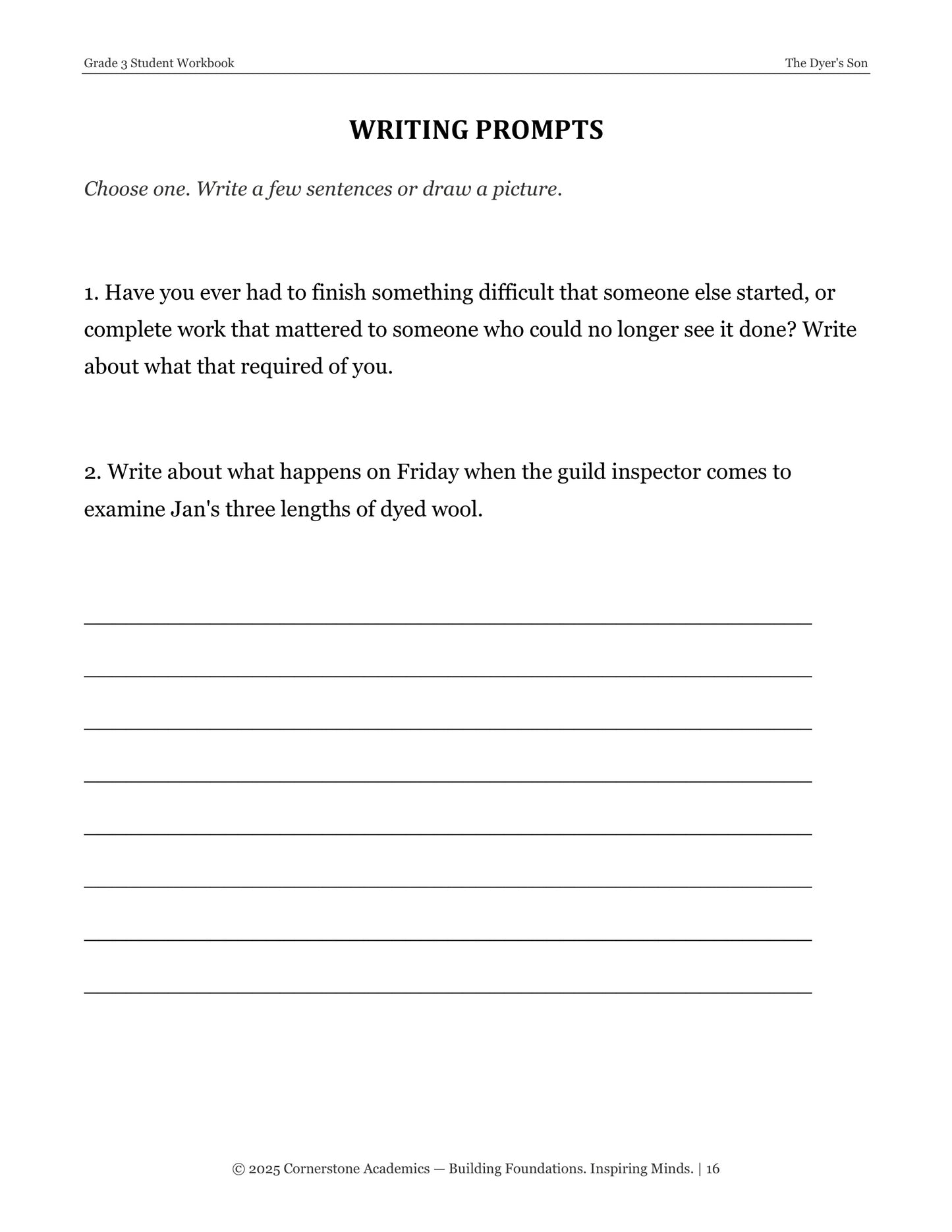 The Dyer's Son | Grade 3 Classical Literature Packet | Cornerstone Academics