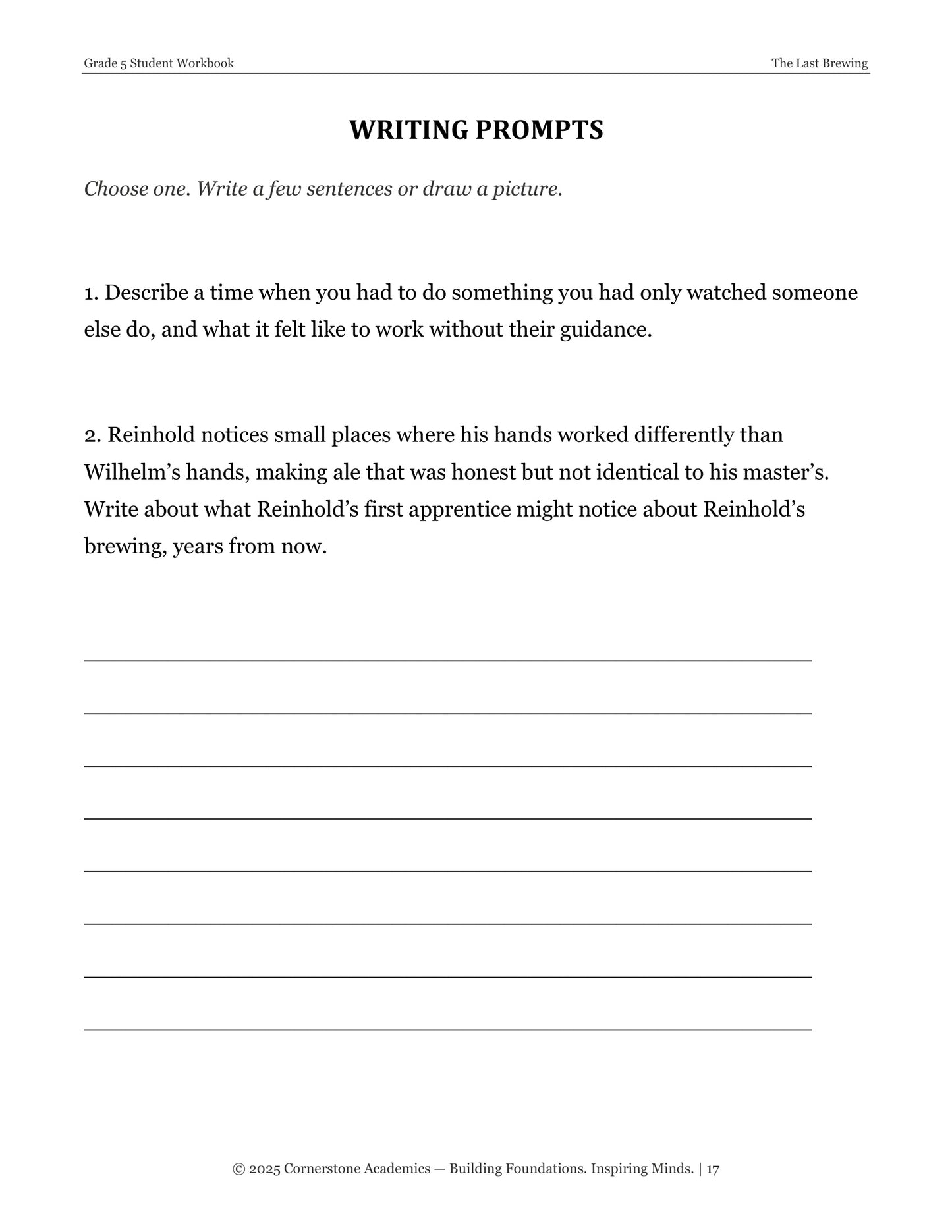 The Last Brewing | Grade 5 Classical Literature Packet | Cornerstone Academics