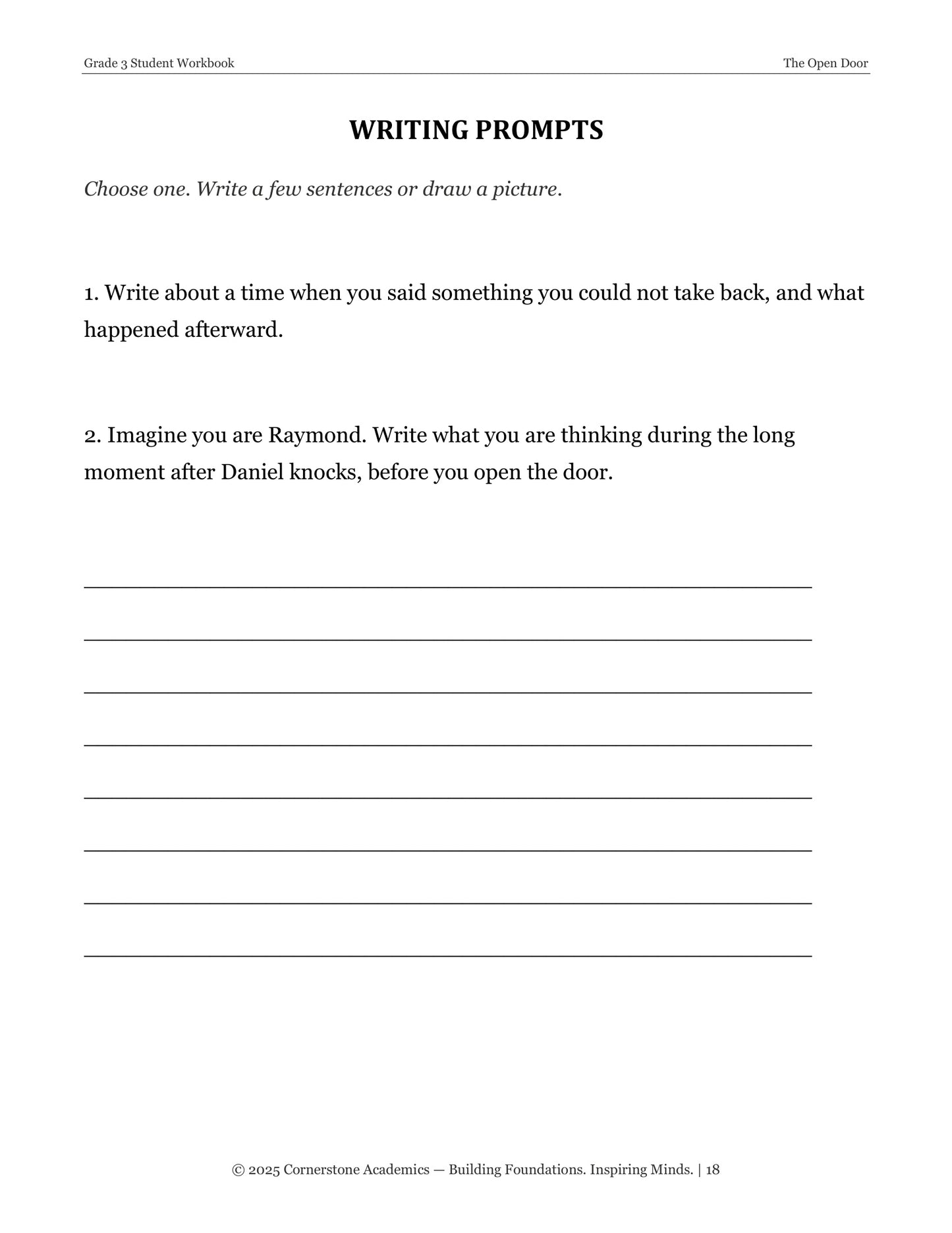 The Open Door | Grade 3 Classical Literature Packet | Cornerstone Academics