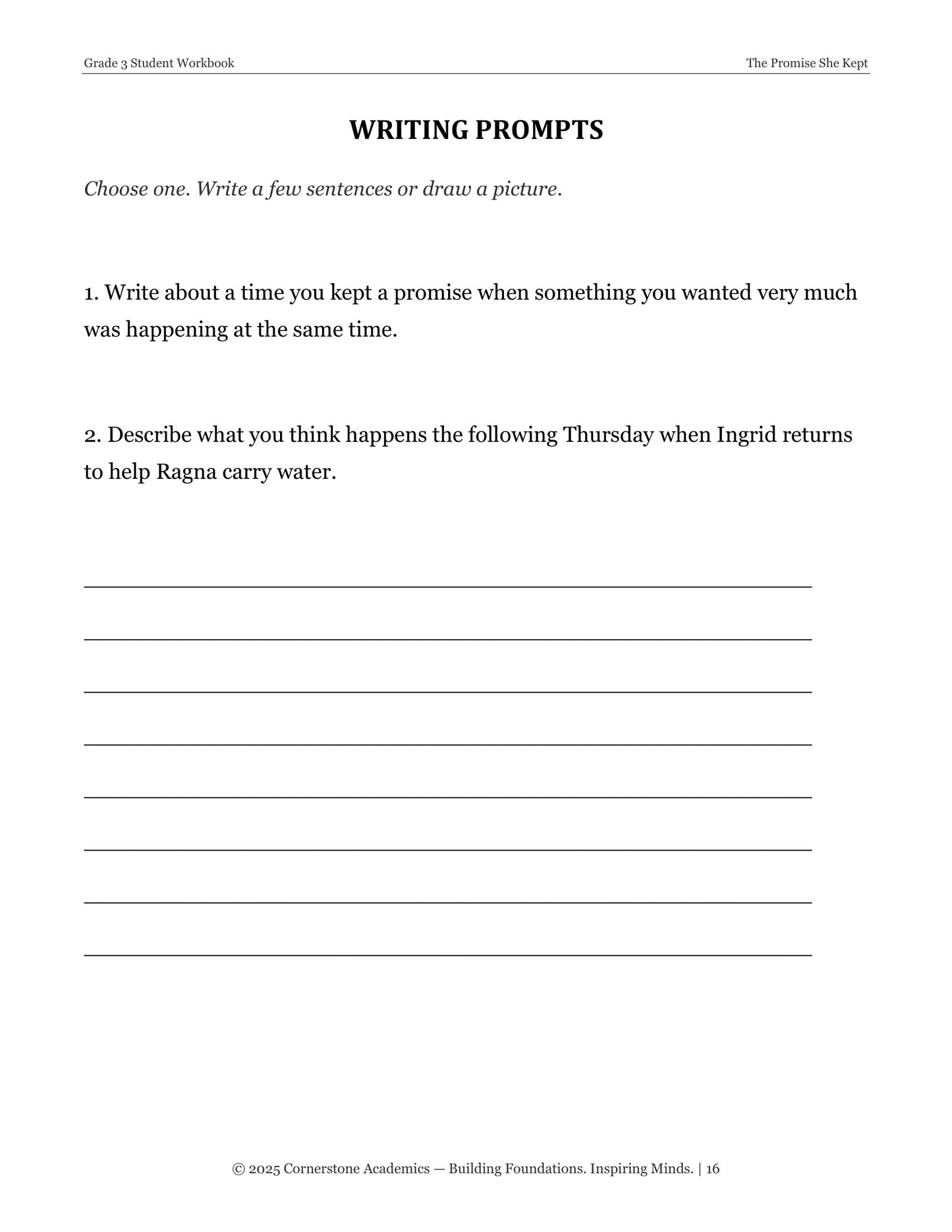 The Promise She Kept | Grade 3 Classical Literature Packet | Cornerstone Academics