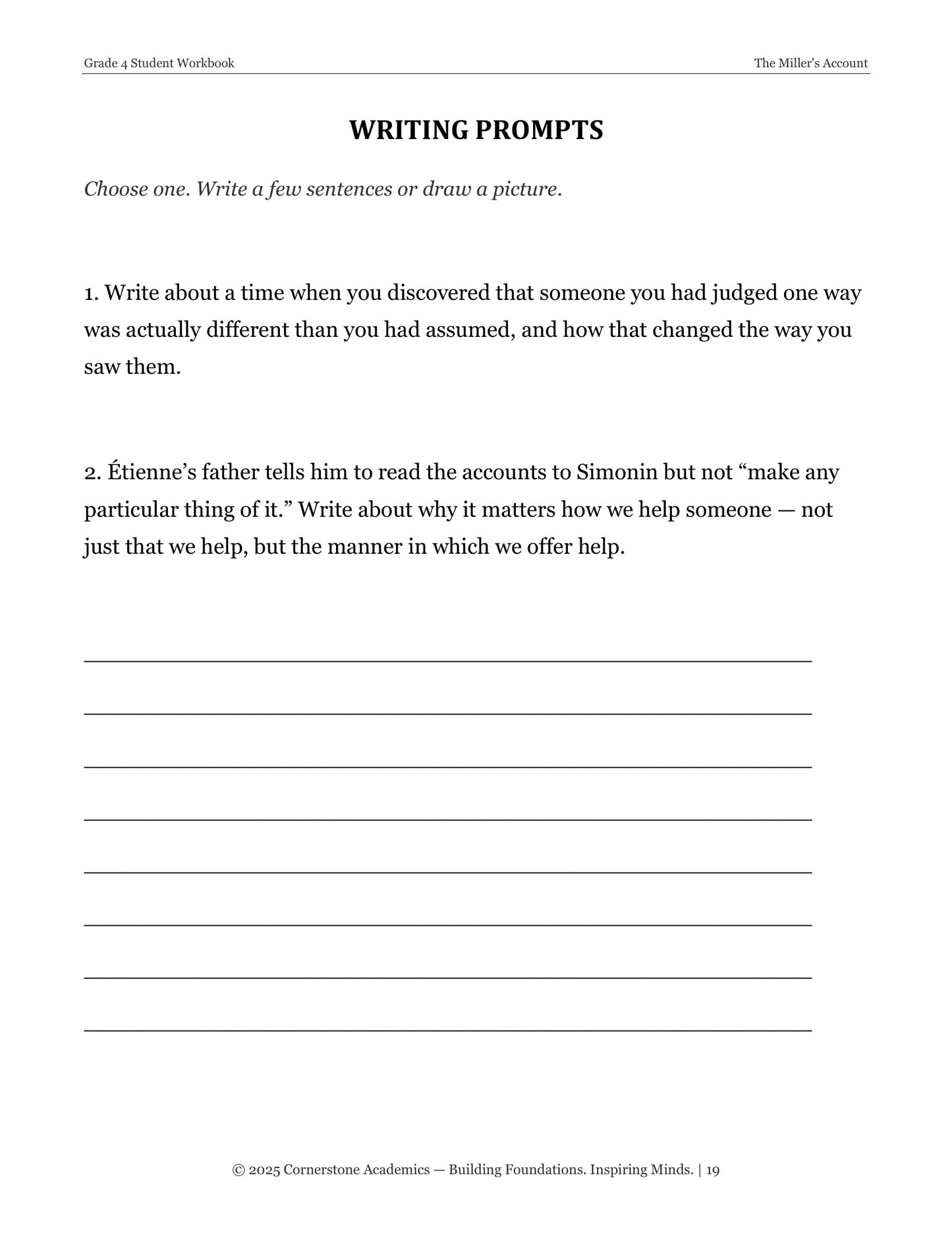 The Miller's Account | Grade 4 Classical Literature Packet | Cornerstone Academics