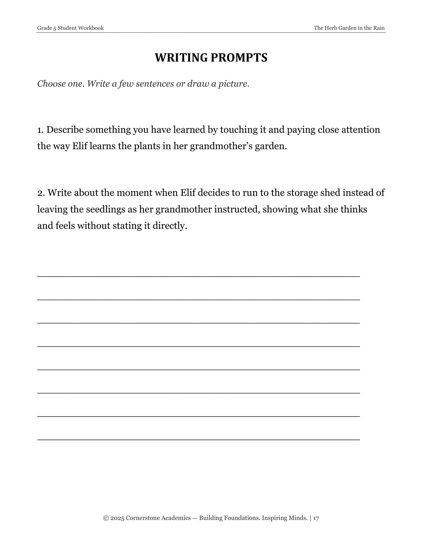 The Herb Garden in the Rain | Grade 5 Classical Literature Packet | Cornerstone Academics