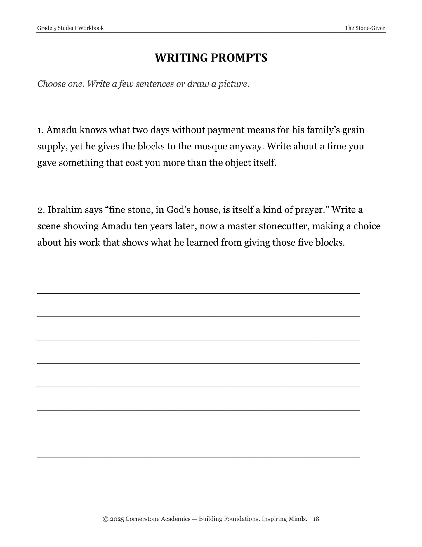 The Stone-Giver | Grade 5 Classical Literature Packet | Cornerstone Academics