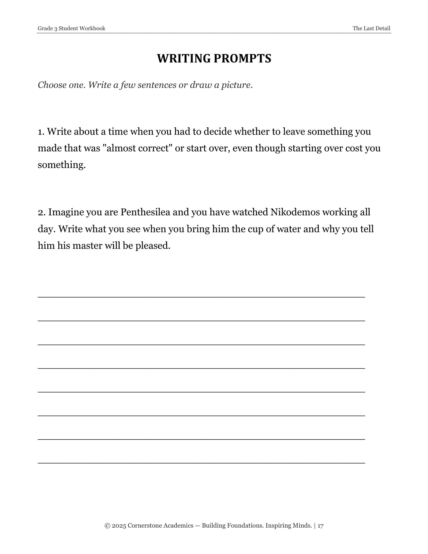 The Last Detail | Grade 3 Classical Literature Packet | Cornerstone Academics
