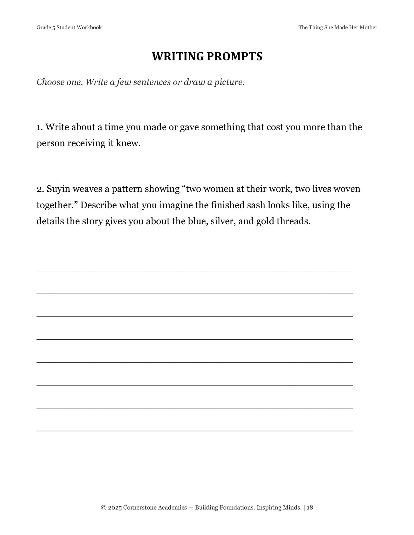The Thing She Made Her Mother | Grade 5 Classical Literature Packet | Cornerstone Academics