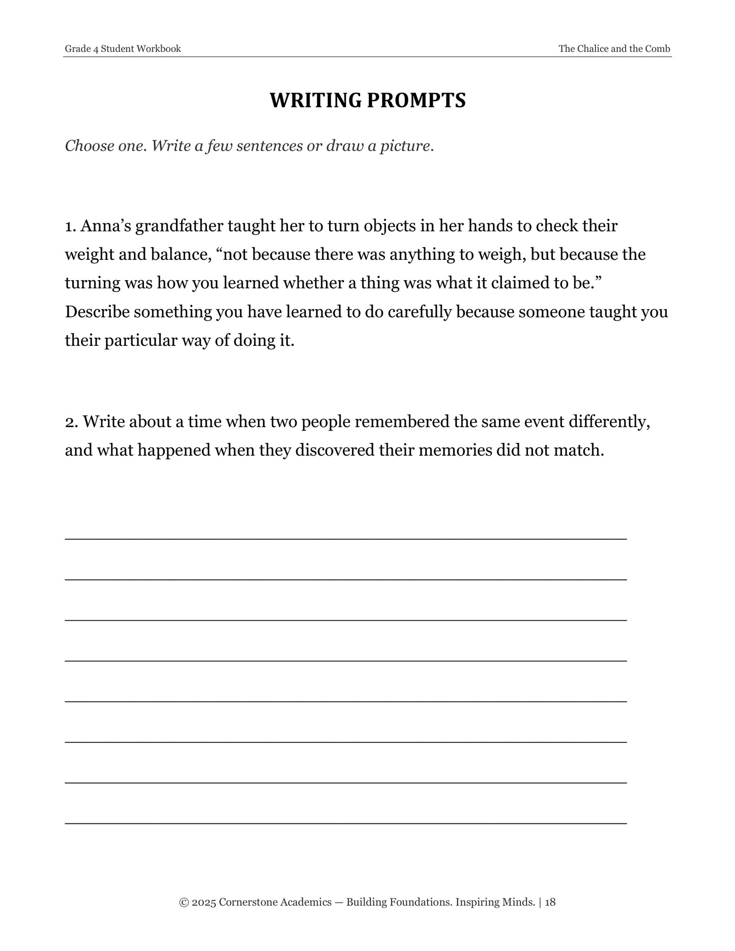 The Chalice and the Comb | Grade 4 Classical Literature Packet | Cornerstone Academics