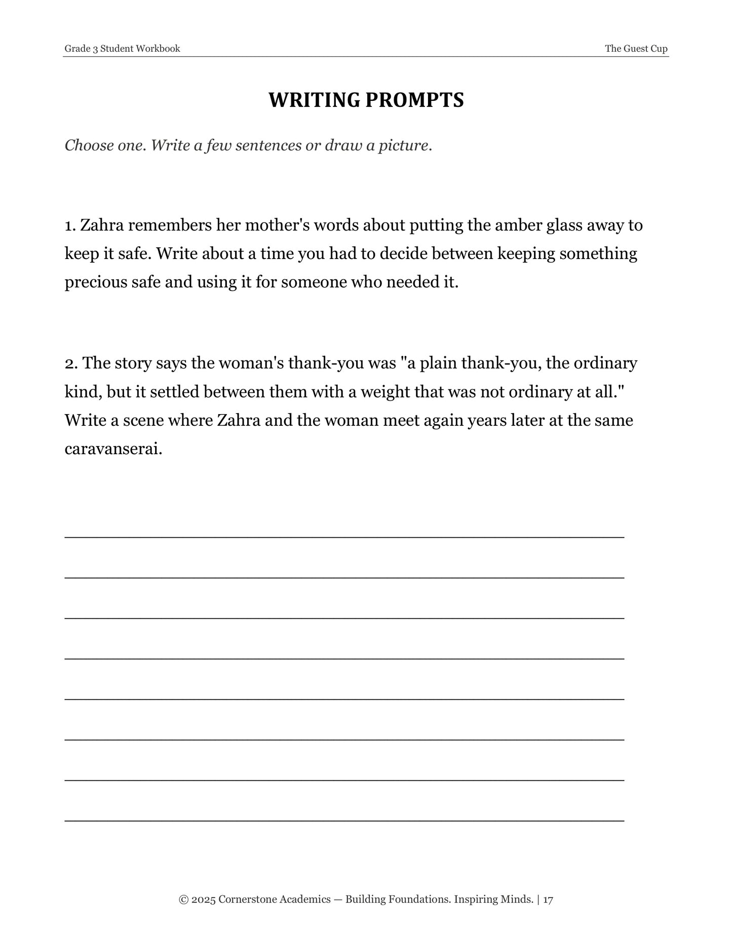 The Guest Cup | Grade 3 Classical Literature Packet | Cornerstone Academics