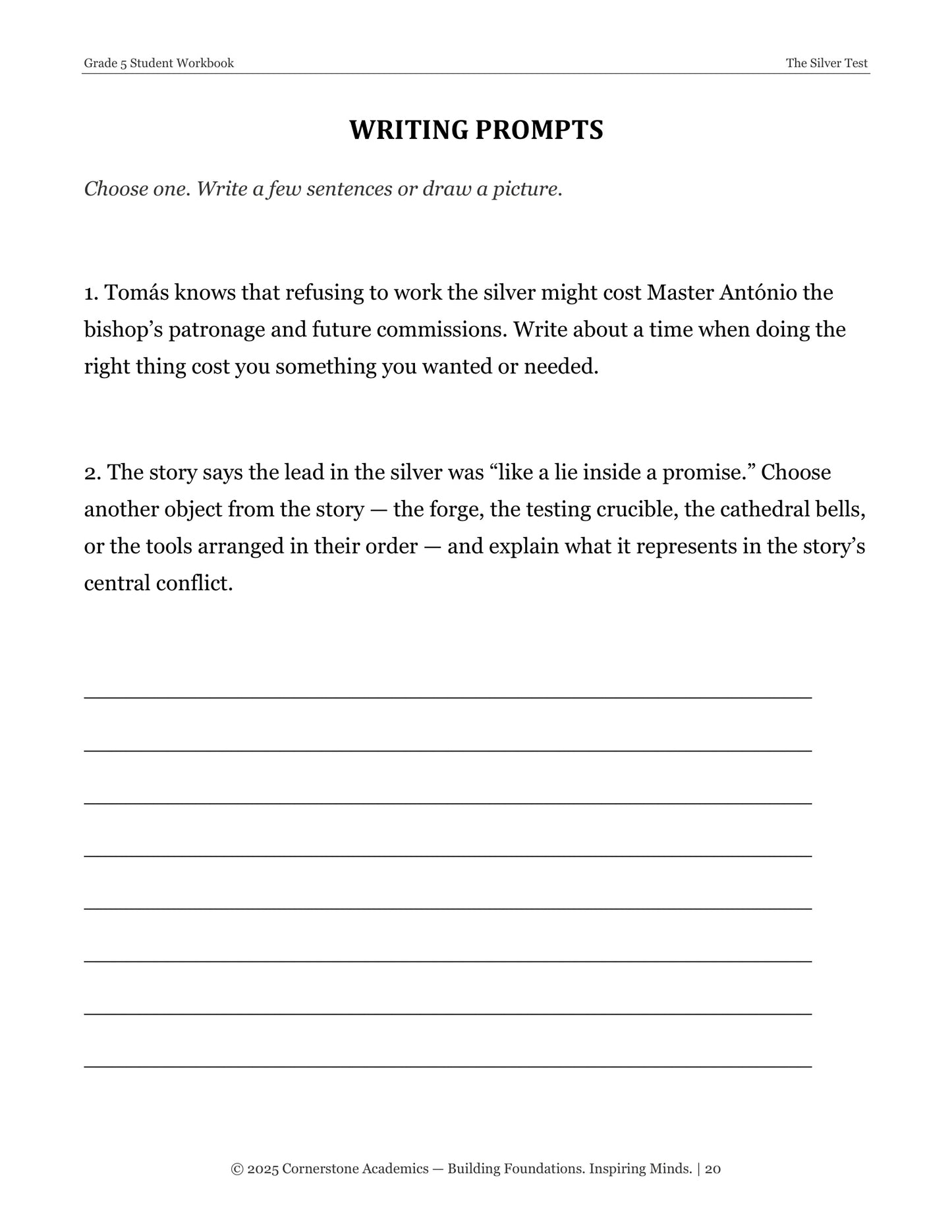 The Silver Test | Grade 5 Classical Literature Packet | Cornerstone Academics