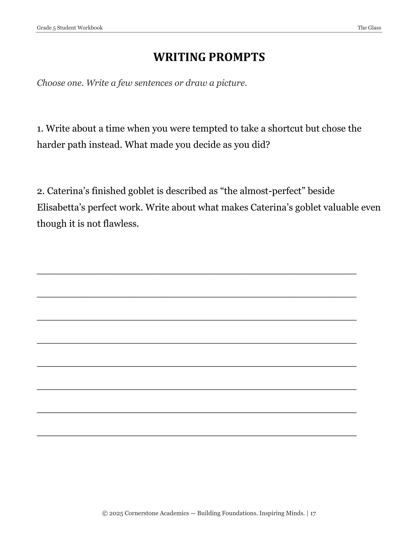 The Glass | Grade 5 Classical Literature Packet | Cornerstone Academics