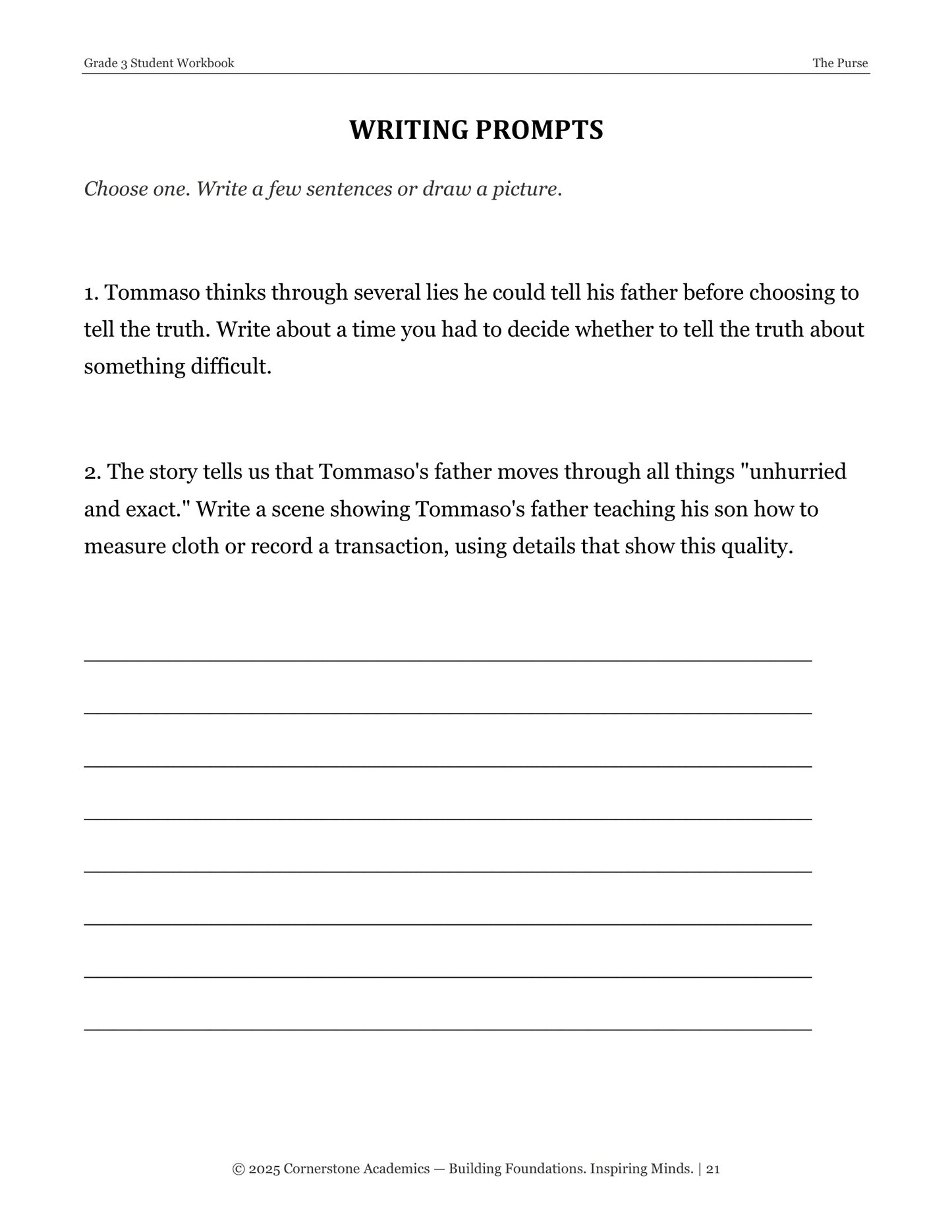The Purse | Grade 3 Classical Literature Packet | Cornerstone Academics