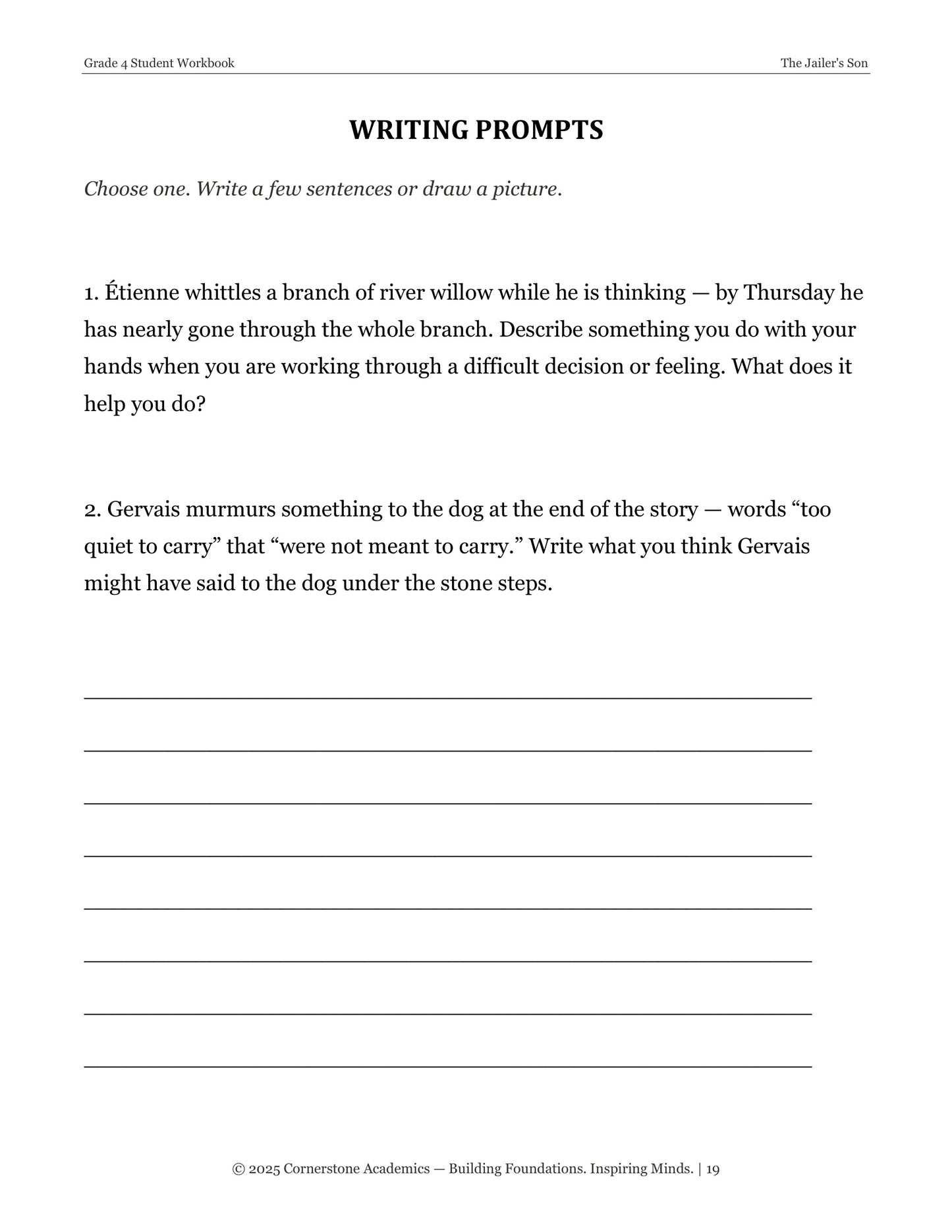 The Jailer's Son | Grade 4 Classical Literature Packet | Cornerstone Academics