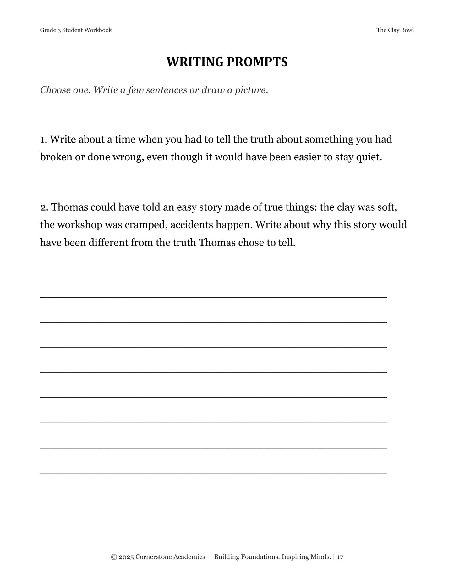 The Clay Bowl | Grade 3 Classical Literature Packet | Cornerstone Academics