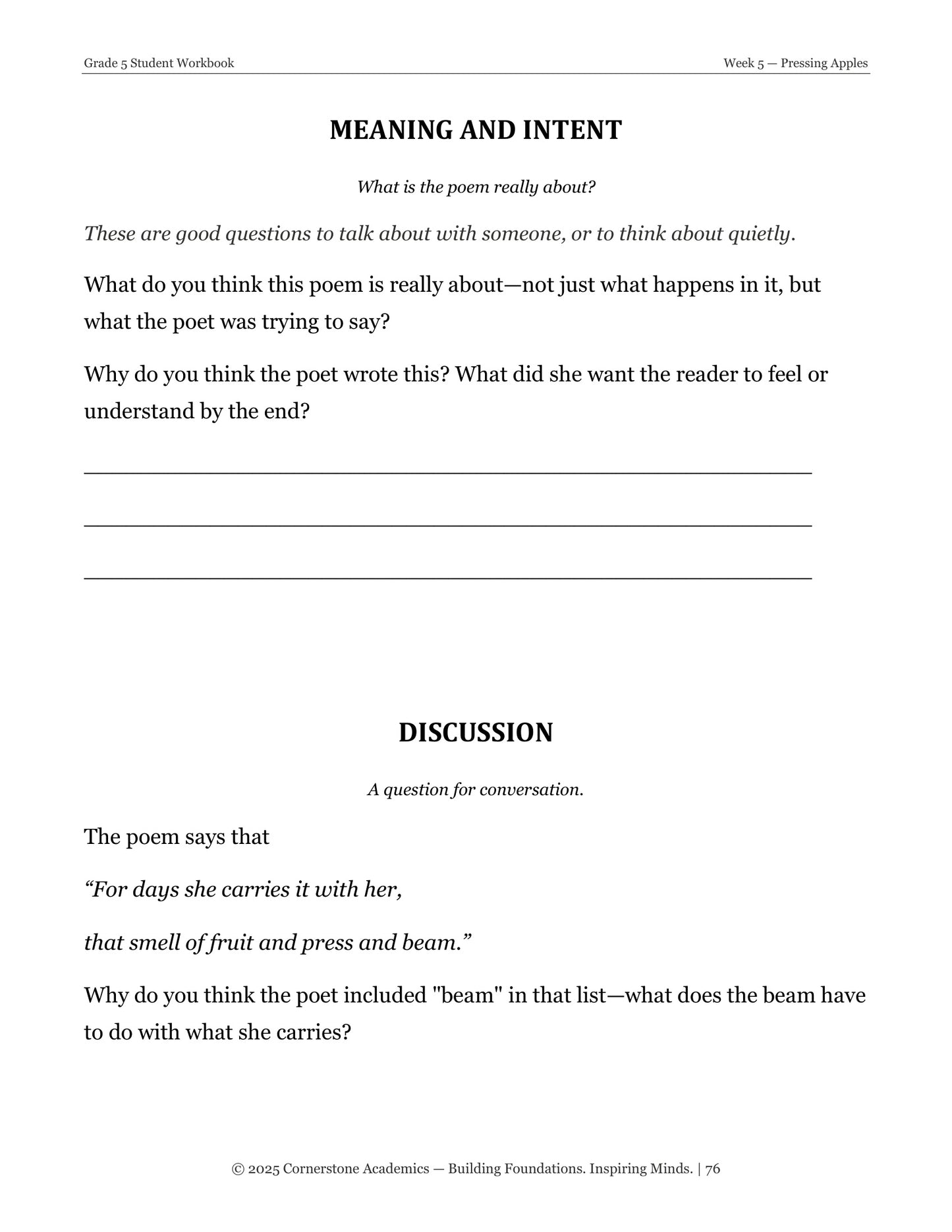 Vanguard Literature Grade 5 — Poetry Companion Student Workbook | Cornerstone Academics