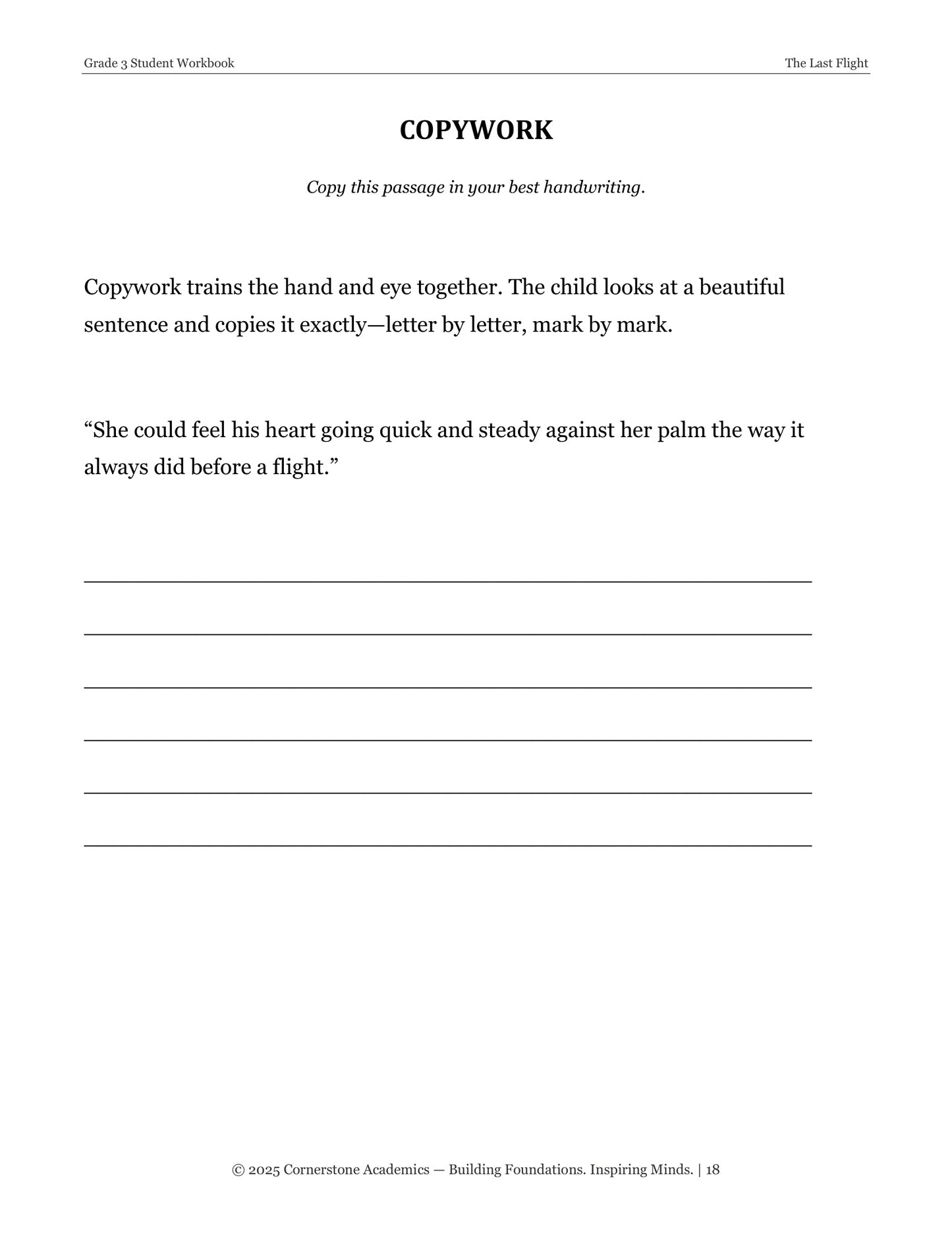 The Last Flight | Grade 3 Classical Literature Packet | Cornerstone Academics