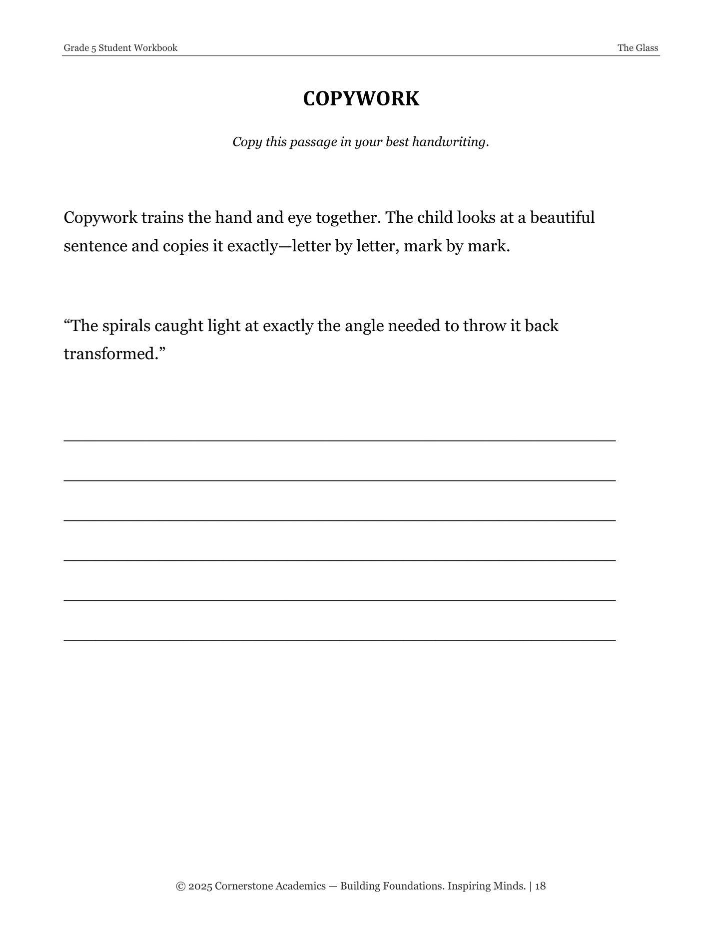 The Glass | Grade 5 Classical Literature Packet | Cornerstone Academics