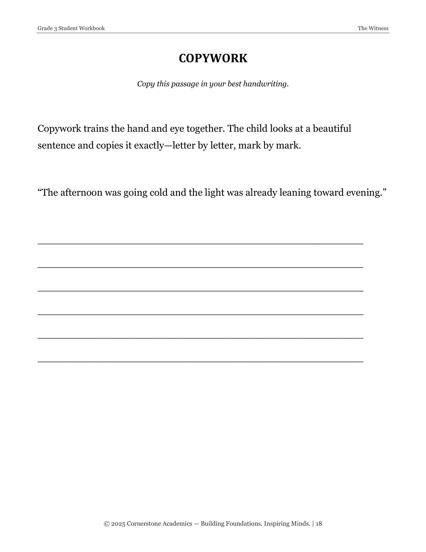 The Witness | Grade 3 Classical Literature Packet | Cornerstone Academics
