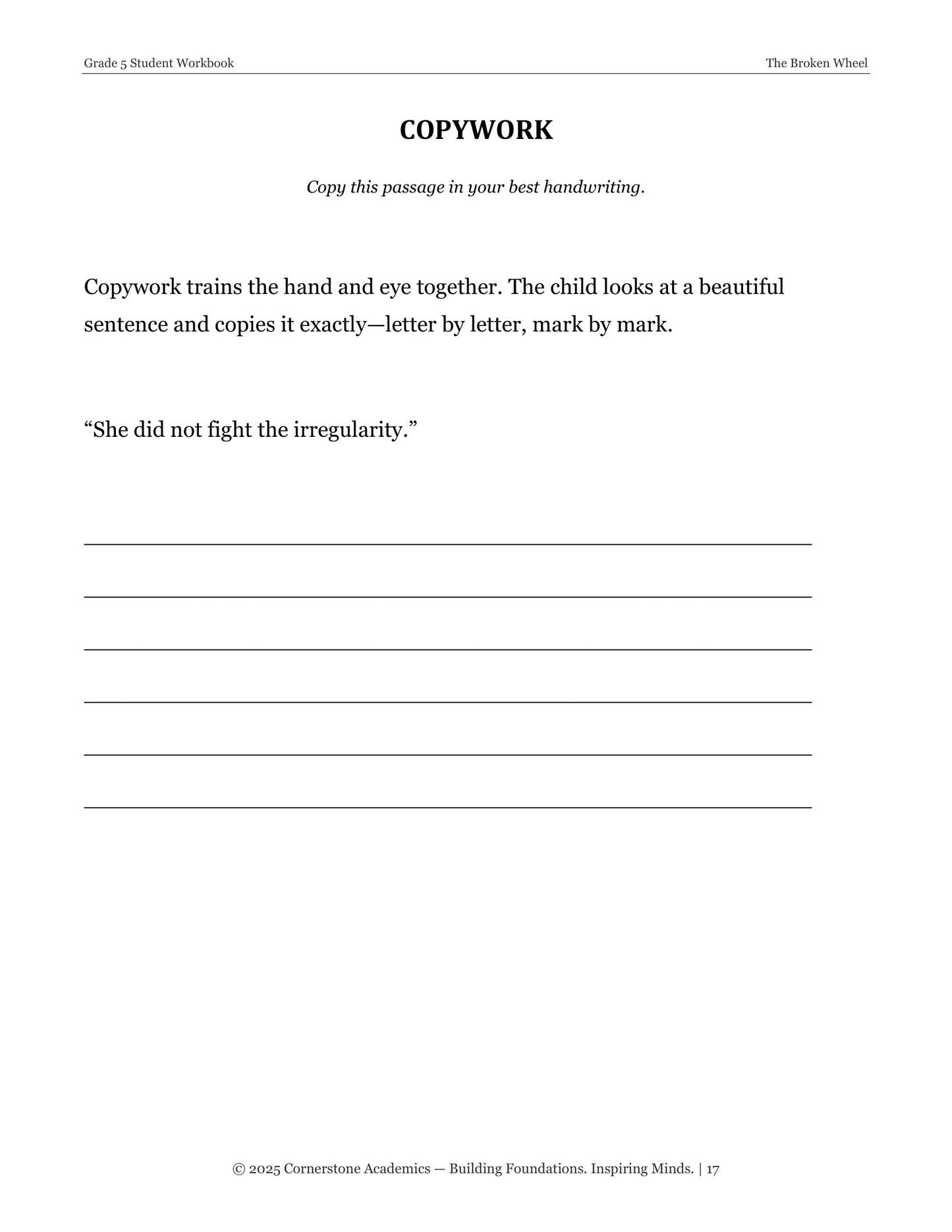 The Broken Wheel | Grade 5 Classical Literature Packet | Cornerstone Academics