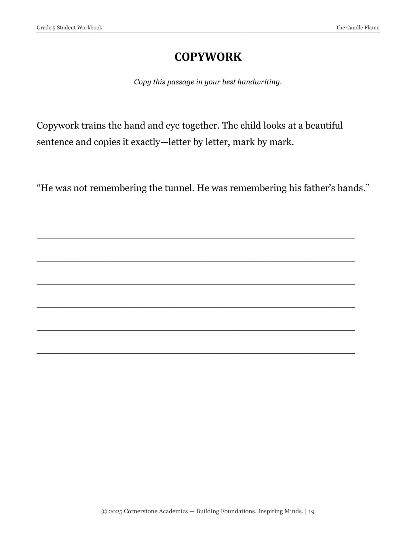 The Candle Flame | Grade 5 Classical Literature Packet | Cornerstone Academics