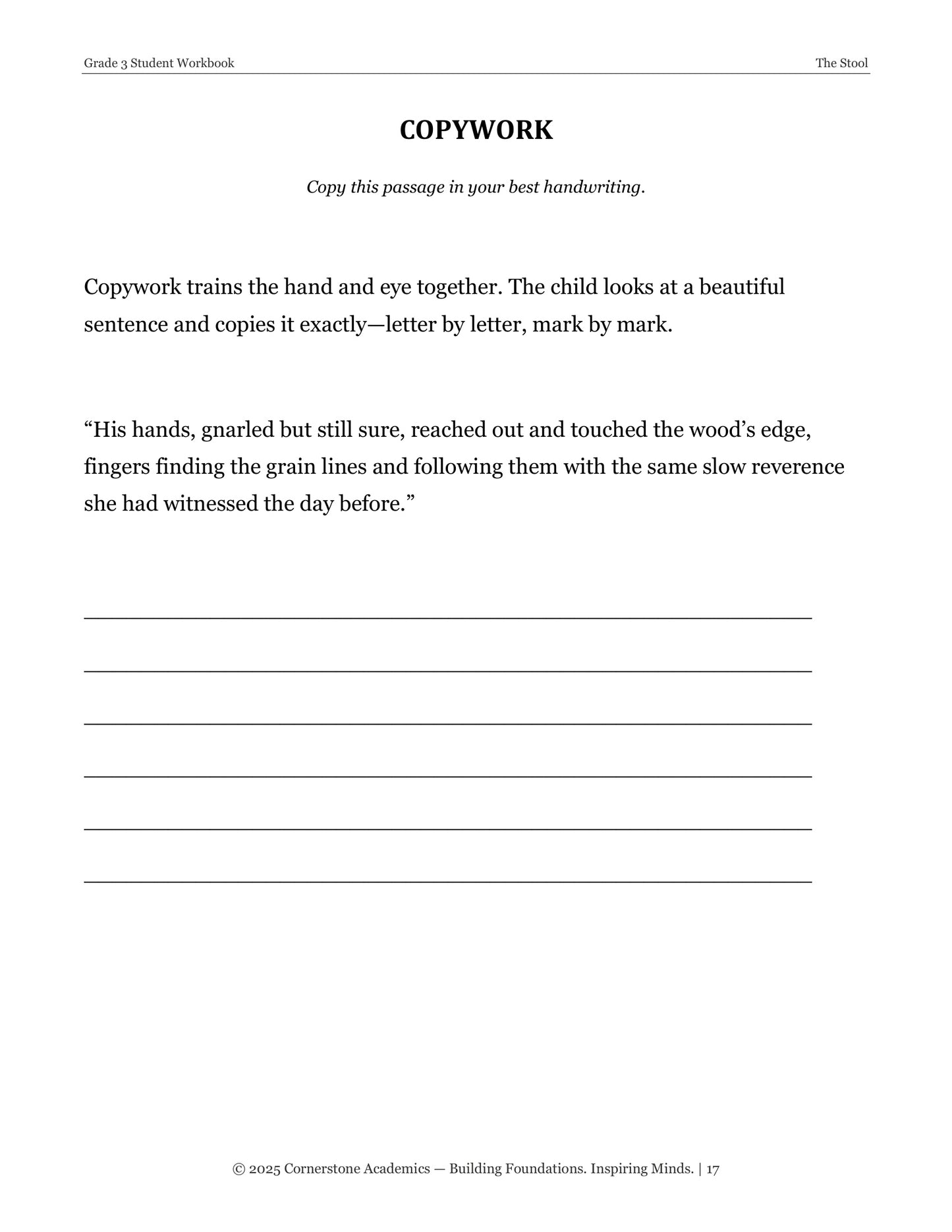 The Stool | Grade 3 Classical Literature Packet | Cornerstone Academics