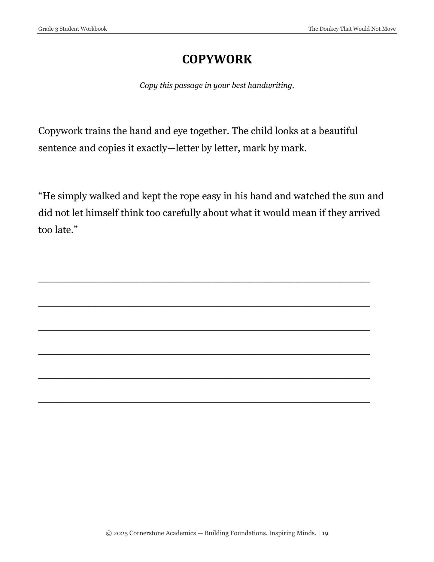 The Donkey That Would Not Move | Grade 3 Classical Literature Packet | Cornerstone Academics