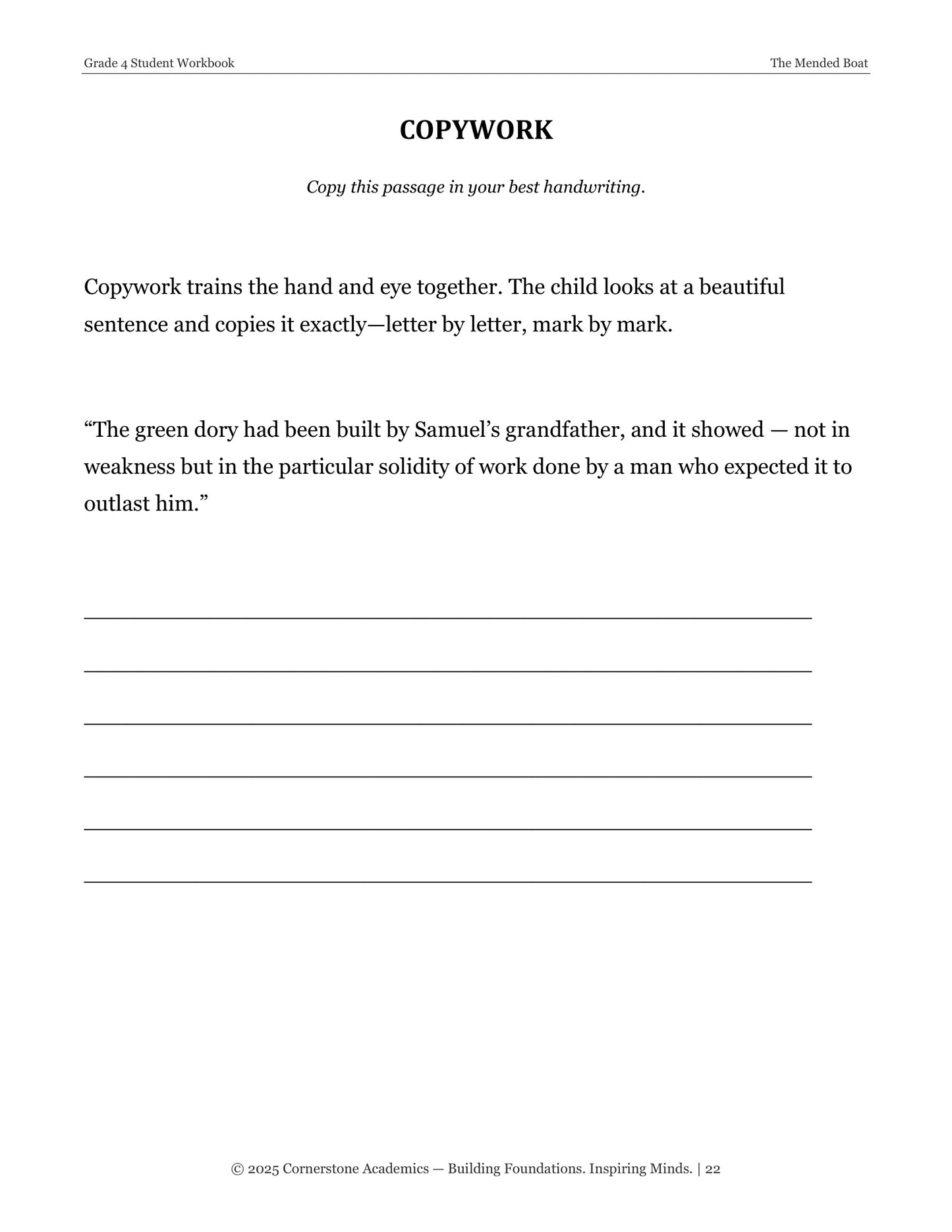 The Mended Boat | Grade 4 Classical Literature Packet | Cornerstone Academics
