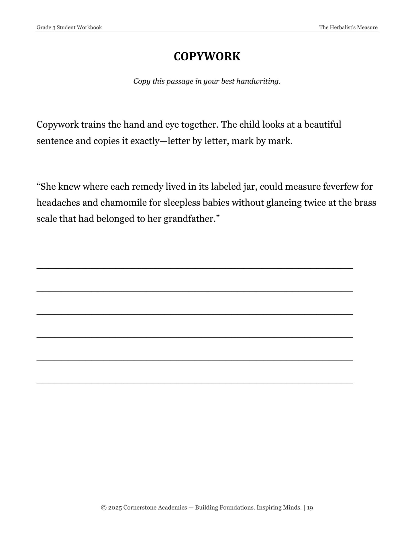 The Herbalist's Measure | Grade 3 Classical Literature Packet | Cornerstone Academics