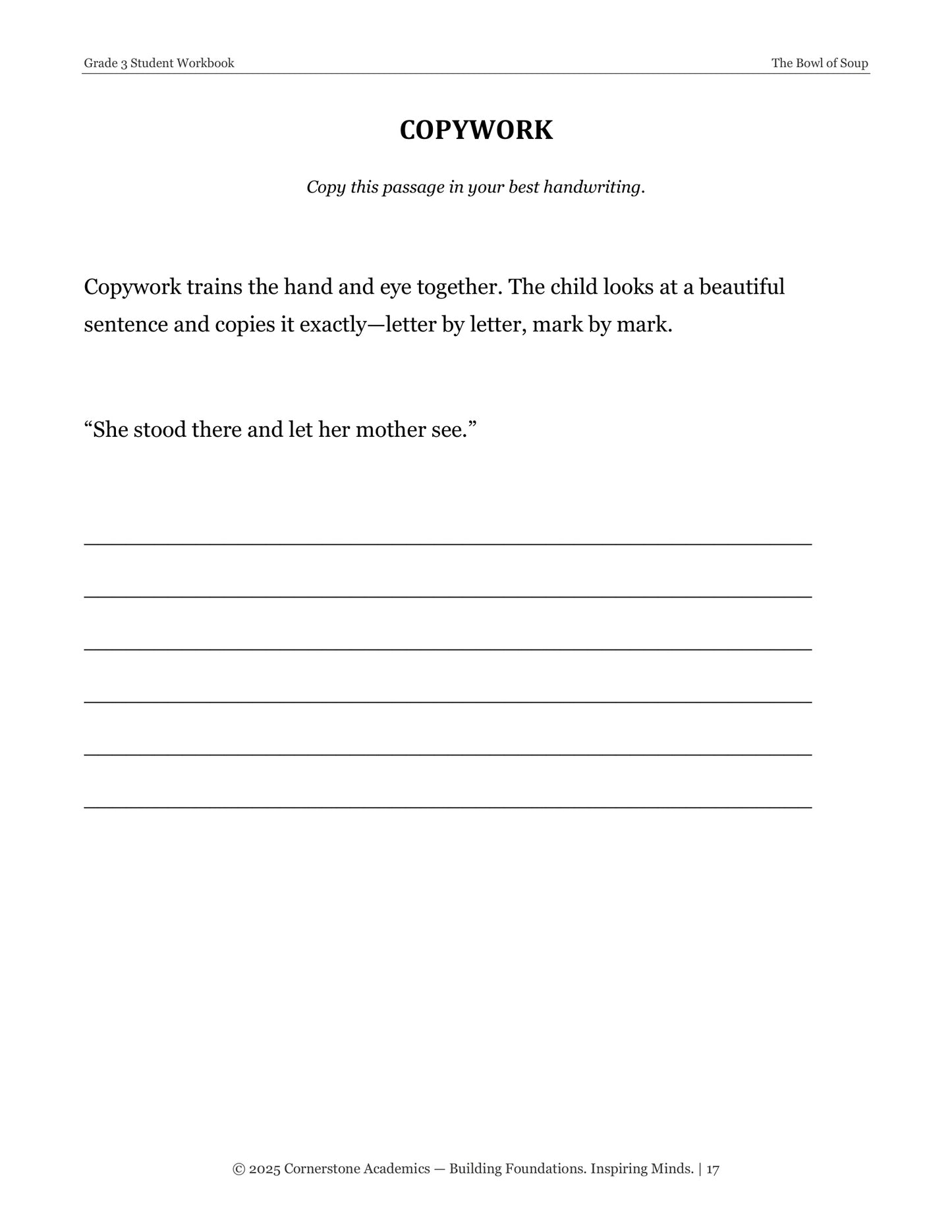 The Bowl of Soup | Grade 3 Classical Literature Packet | Cornerstone Academics