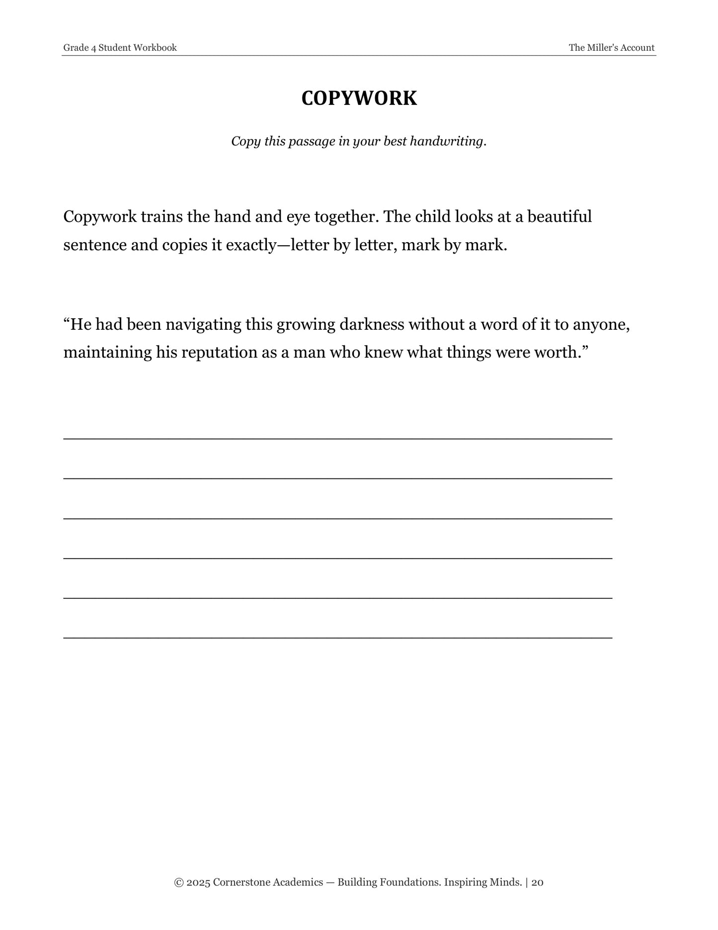 The Miller's Account | Grade 4 Classical Literature Packet | Cornerstone Academics