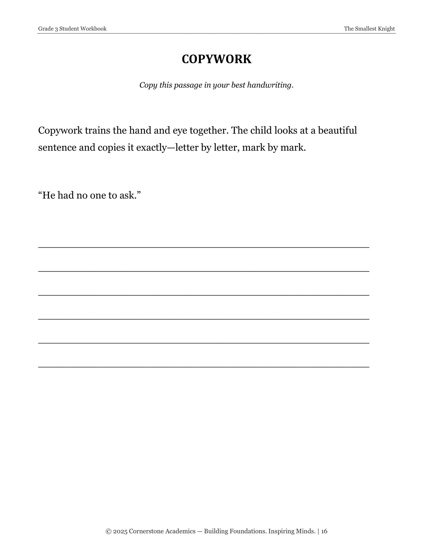 The Smallest Knight | Grade 3 Classical Literature Packet | Cornerstone Academics