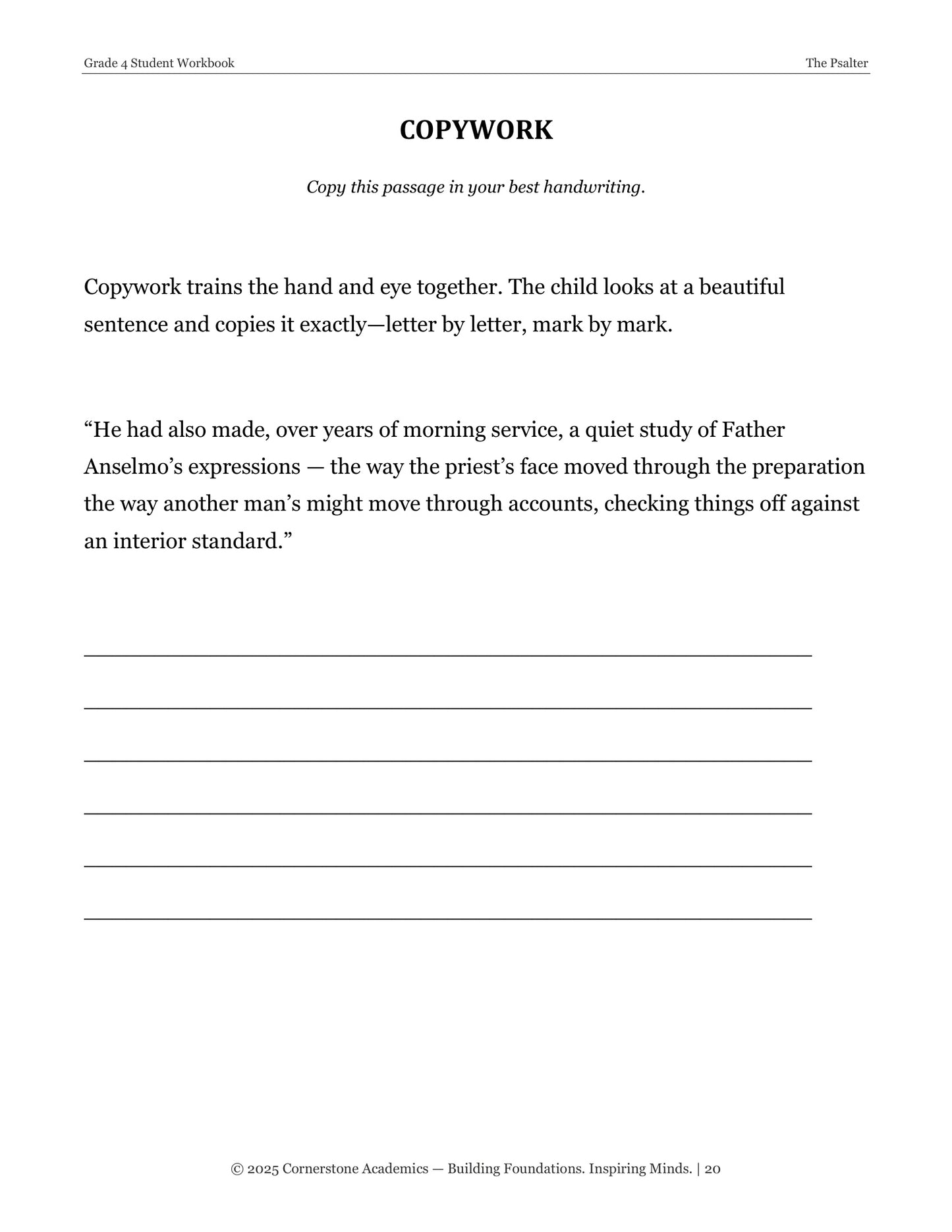 The Psalter | Grade 4 Classical Literature Packet | Cornerstone Academics