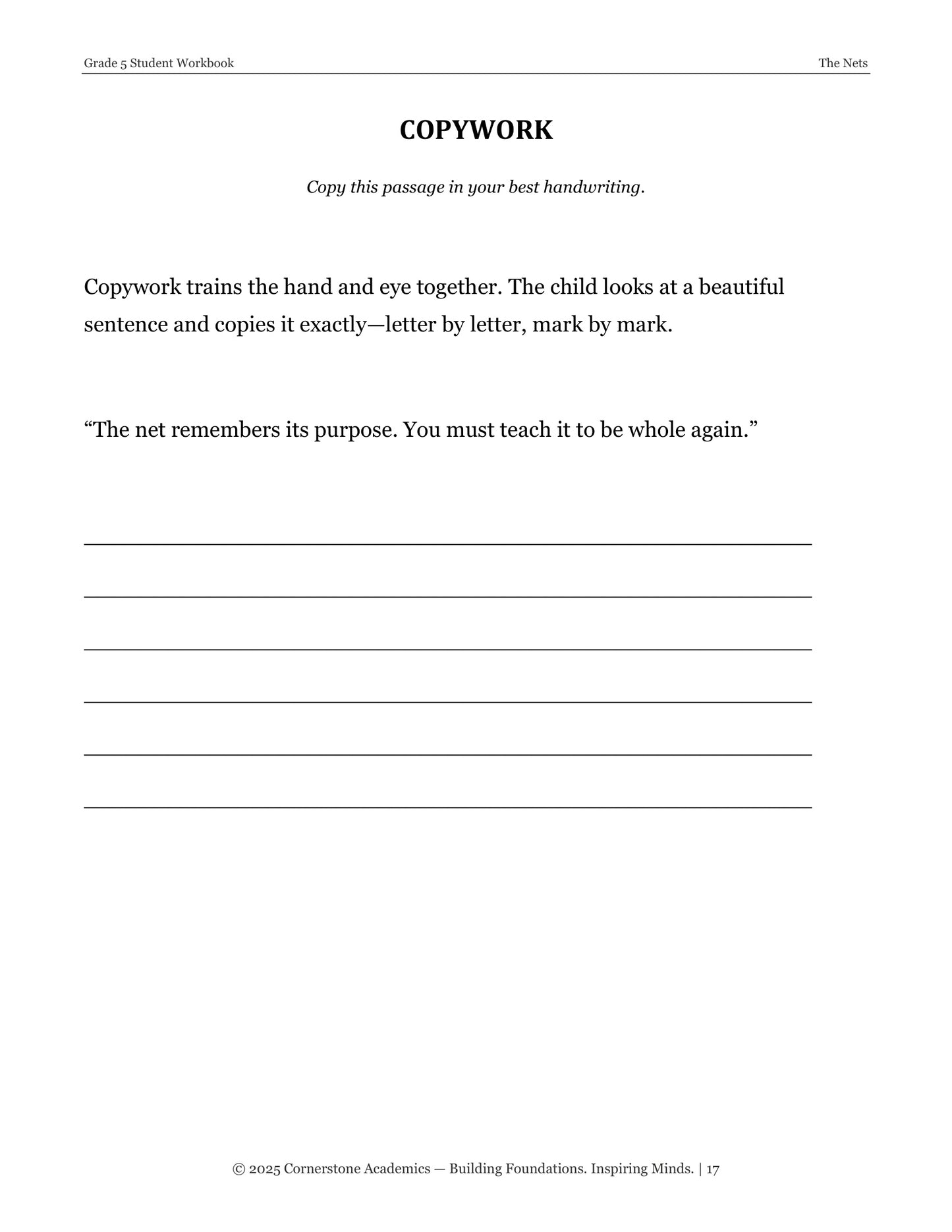 The Nets | Grade 5 Classical Literature Packet | Cornerstone Academics