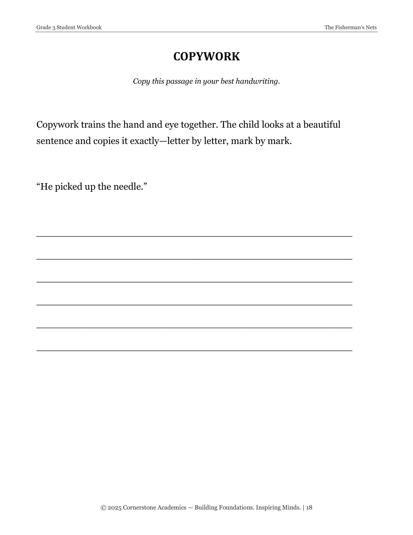 The Fisherman's Nets | Grade 3 Classical Literature Packet | Cornerstone Academics