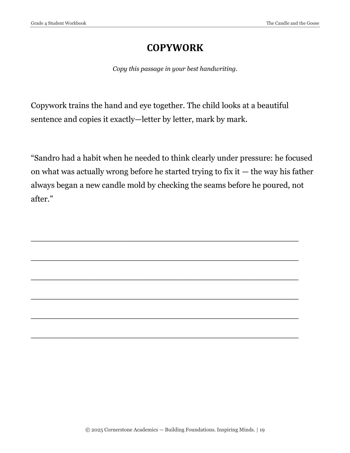 The Candle and the Goose | Grade 4 Classical Literature Packet | Cornerstone Academics
