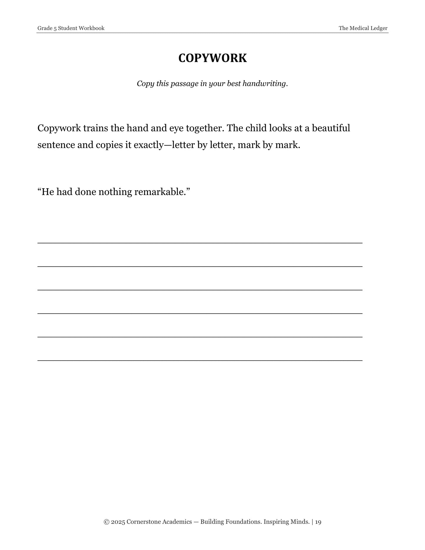 The Medical Ledger | Grade 5 Classical Literature Packet | Cornerstone Academics