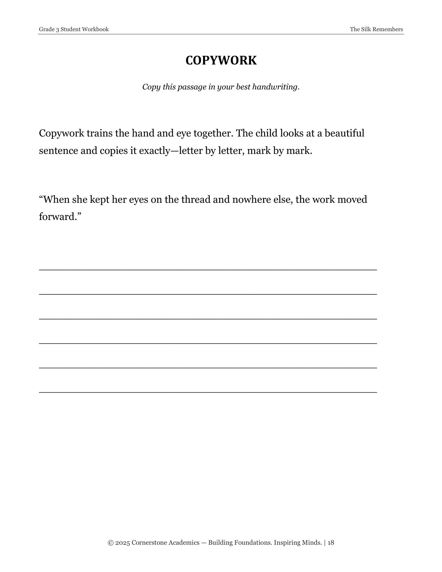 The Silk Remembers | Grade 3 Classical Literature Packet | Cornerstone Academics