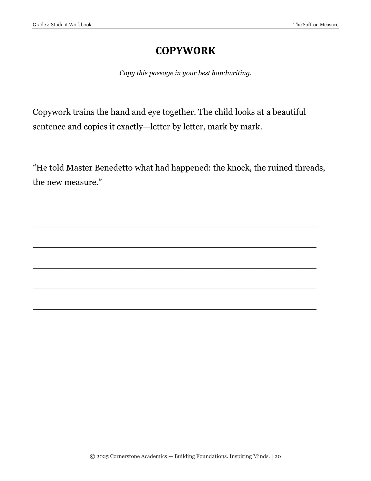 The Saffron Measure | Grade 4 Classical Literature Packet | Cornerstone Academics