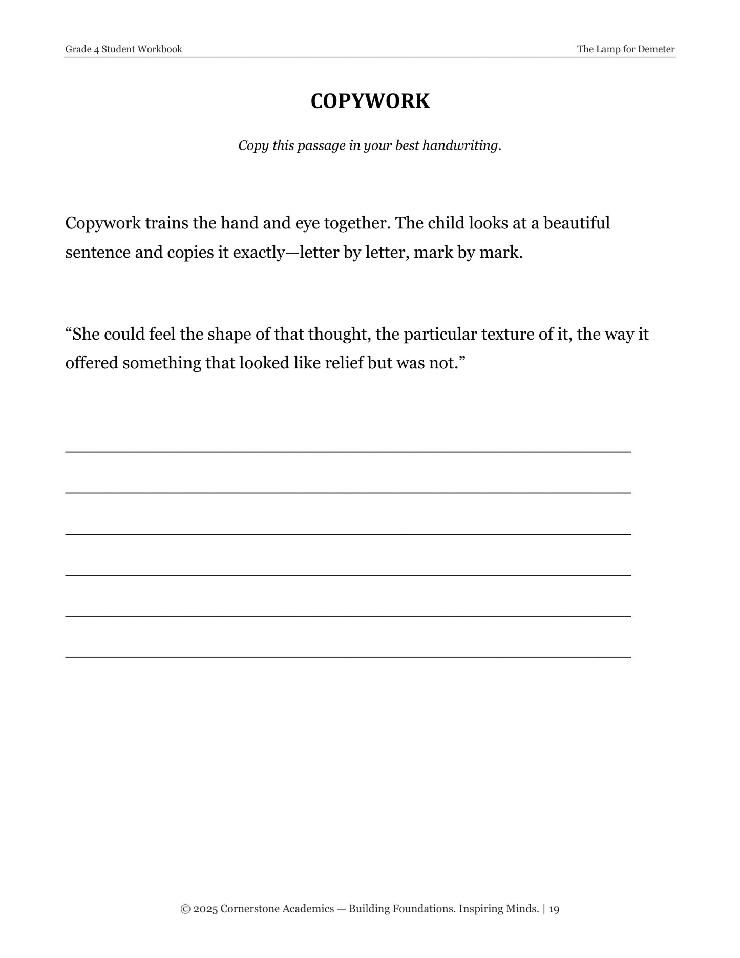 The Lamp for Demeter | Grade 4 Classical Literature Packet | Cornerstone Academics