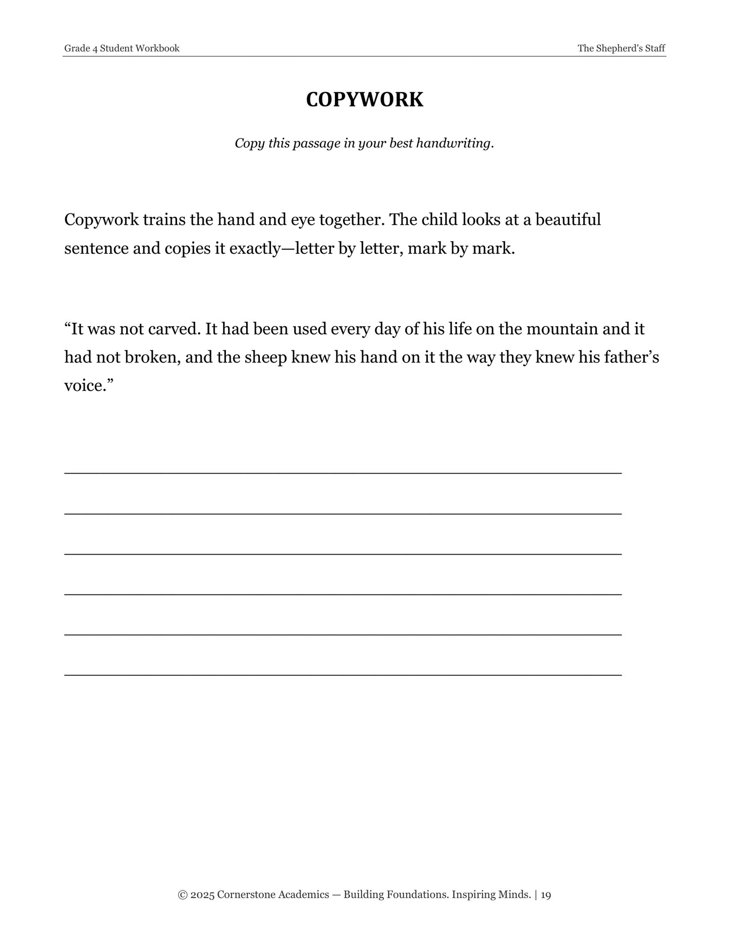 The Shepherd's Staff | Grade 4 Classical Literature Packet | Cornerstone Academics