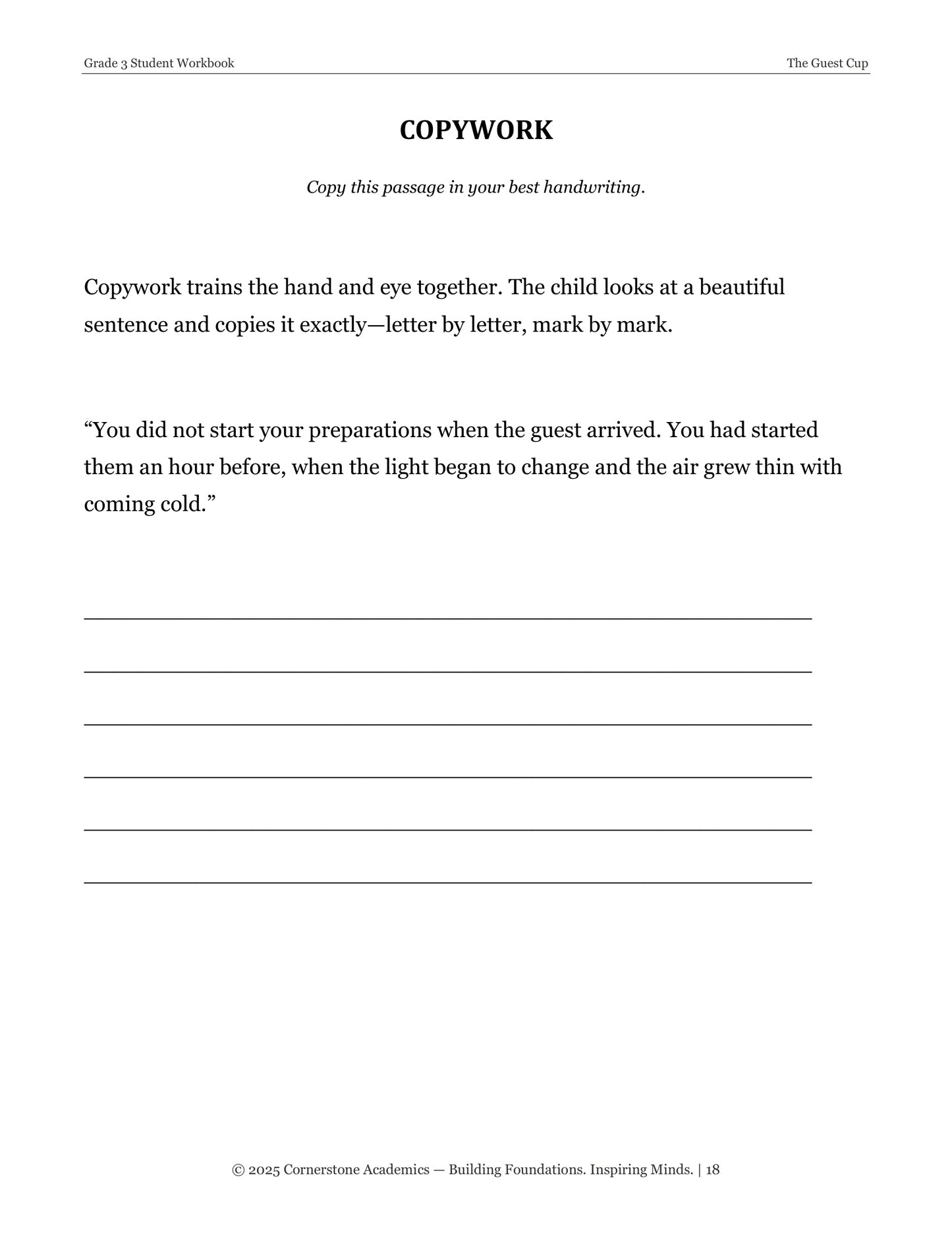 The Guest Cup | Grade 3 Classical Literature Packet | Cornerstone Academics
