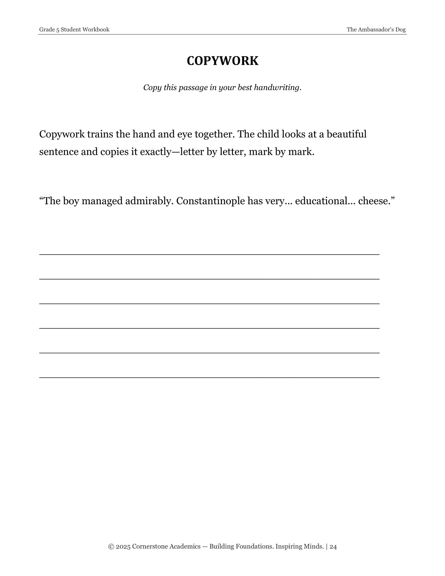 The Ambassador's Dog | Grade 5 Classical Literature Packet | Cornerstone Academics