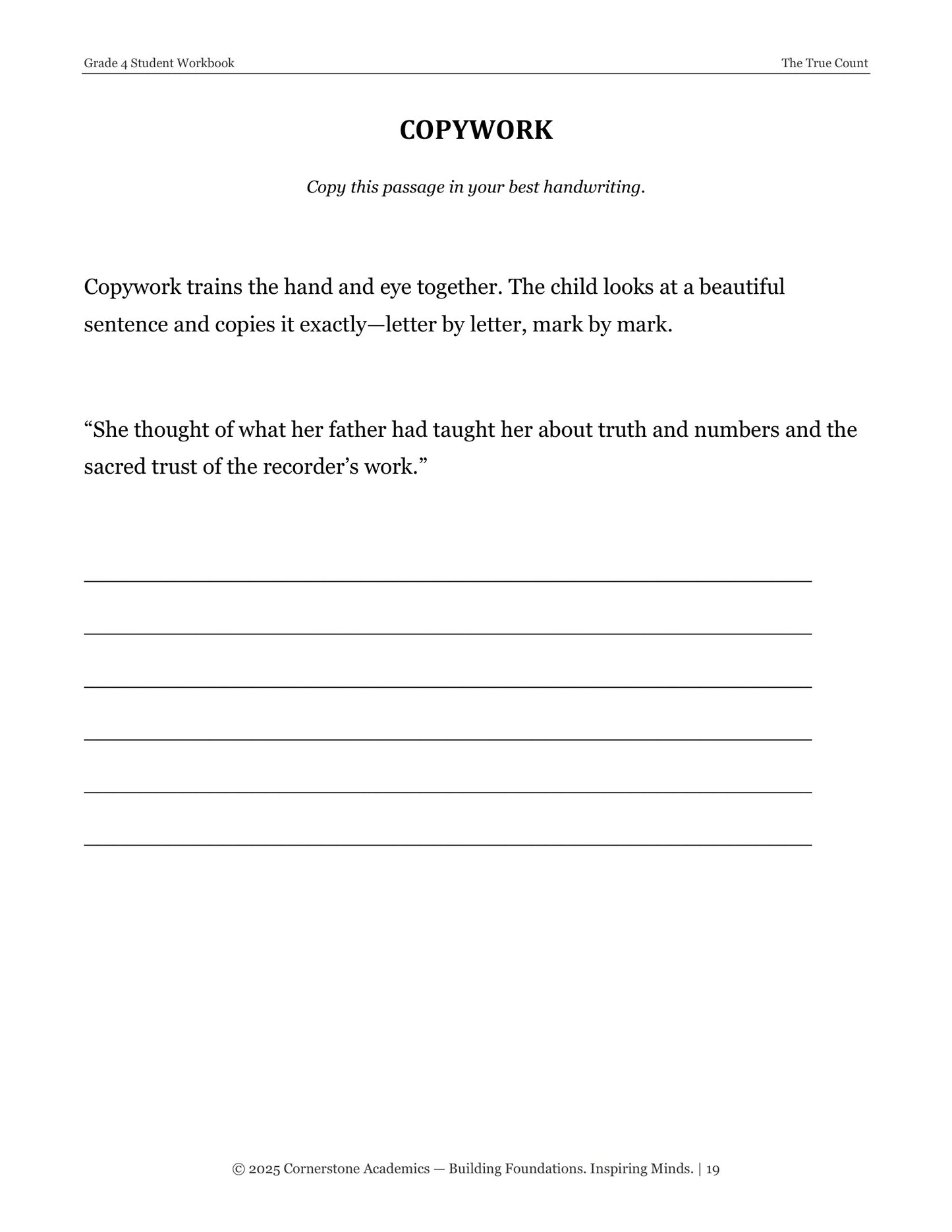 The True Count | Grade 4 Classical Literature Packet | Cornerstone Academics