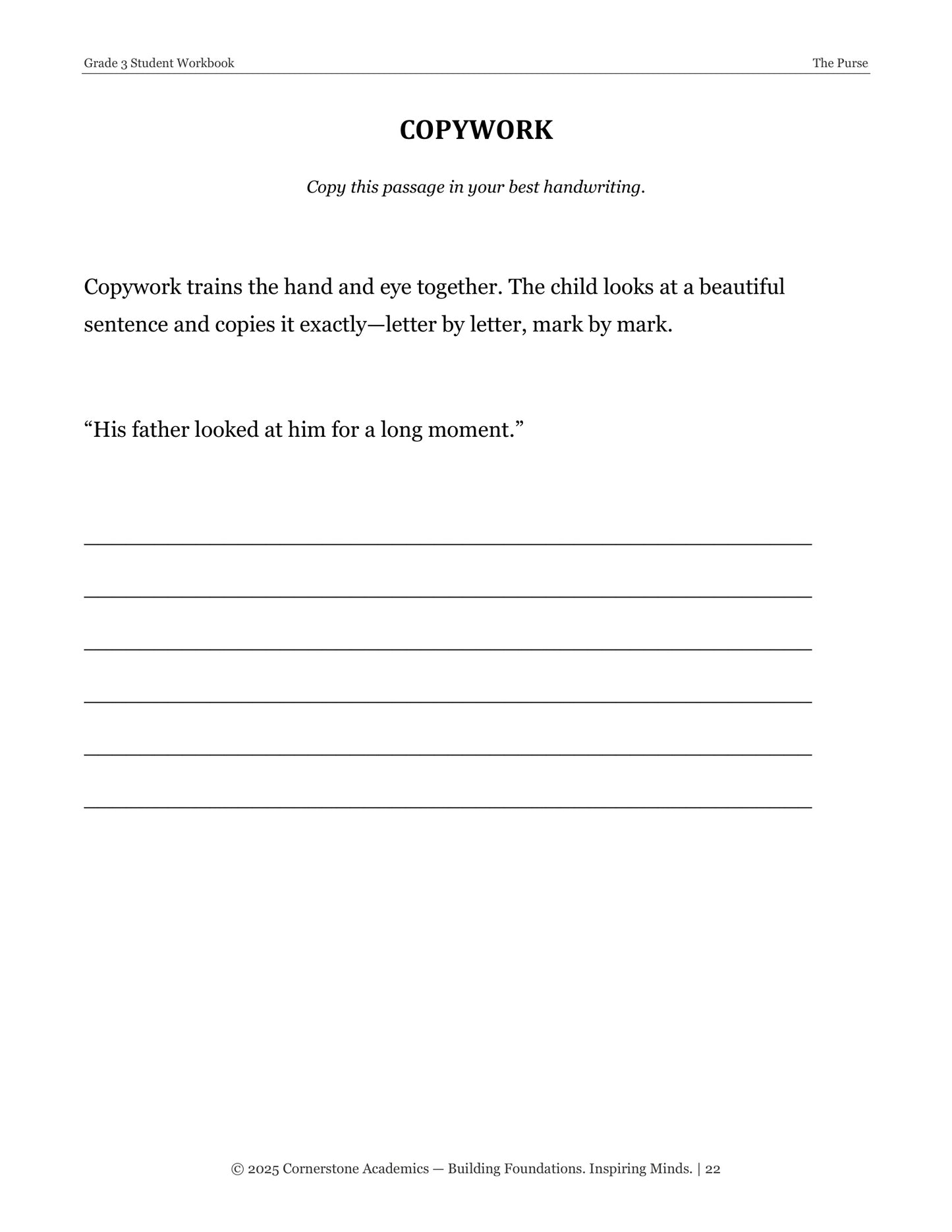 The Purse | Grade 3 Classical Literature Packet | Cornerstone Academics