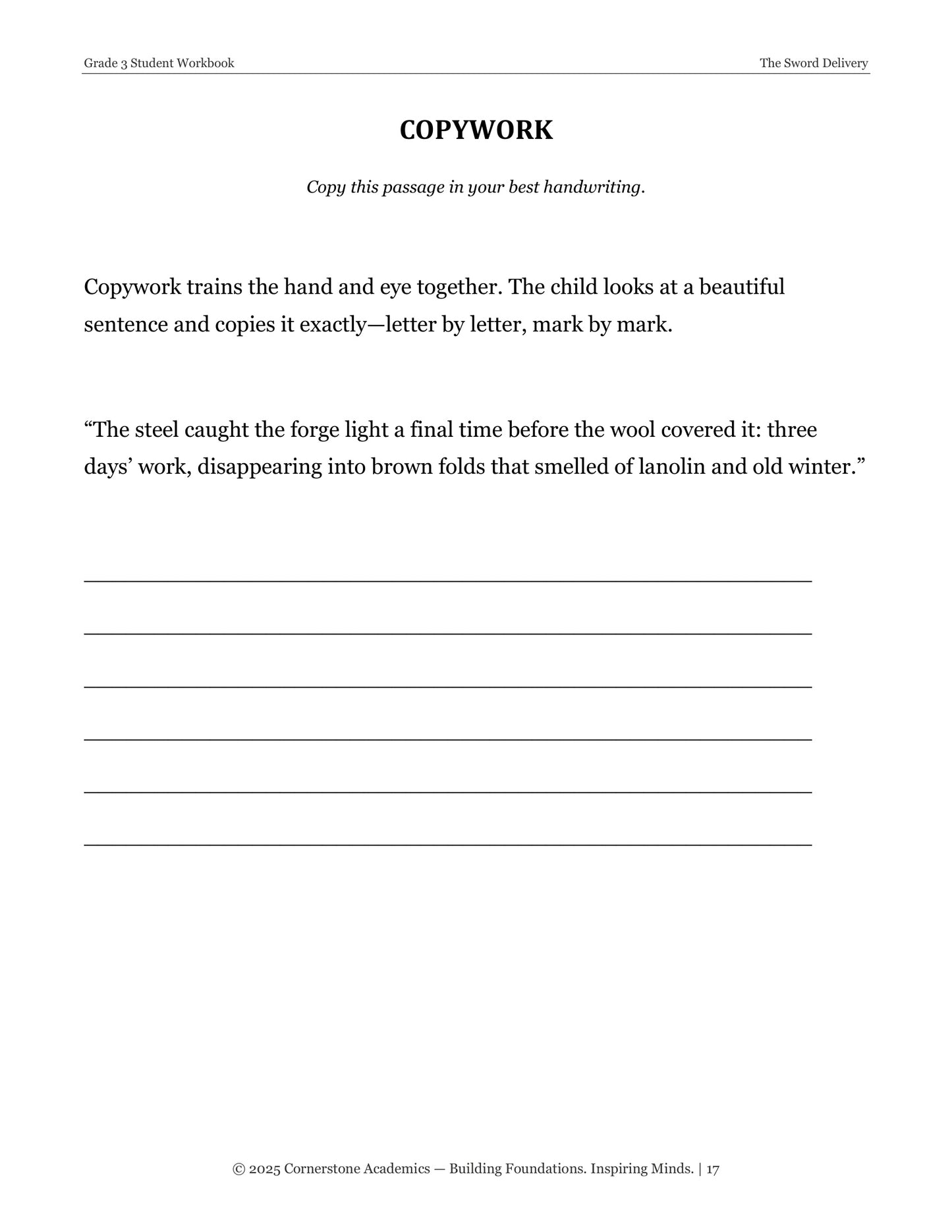 The Sword Delivery | Grade 3 Classical Literature Packet | Cornerstone Academics