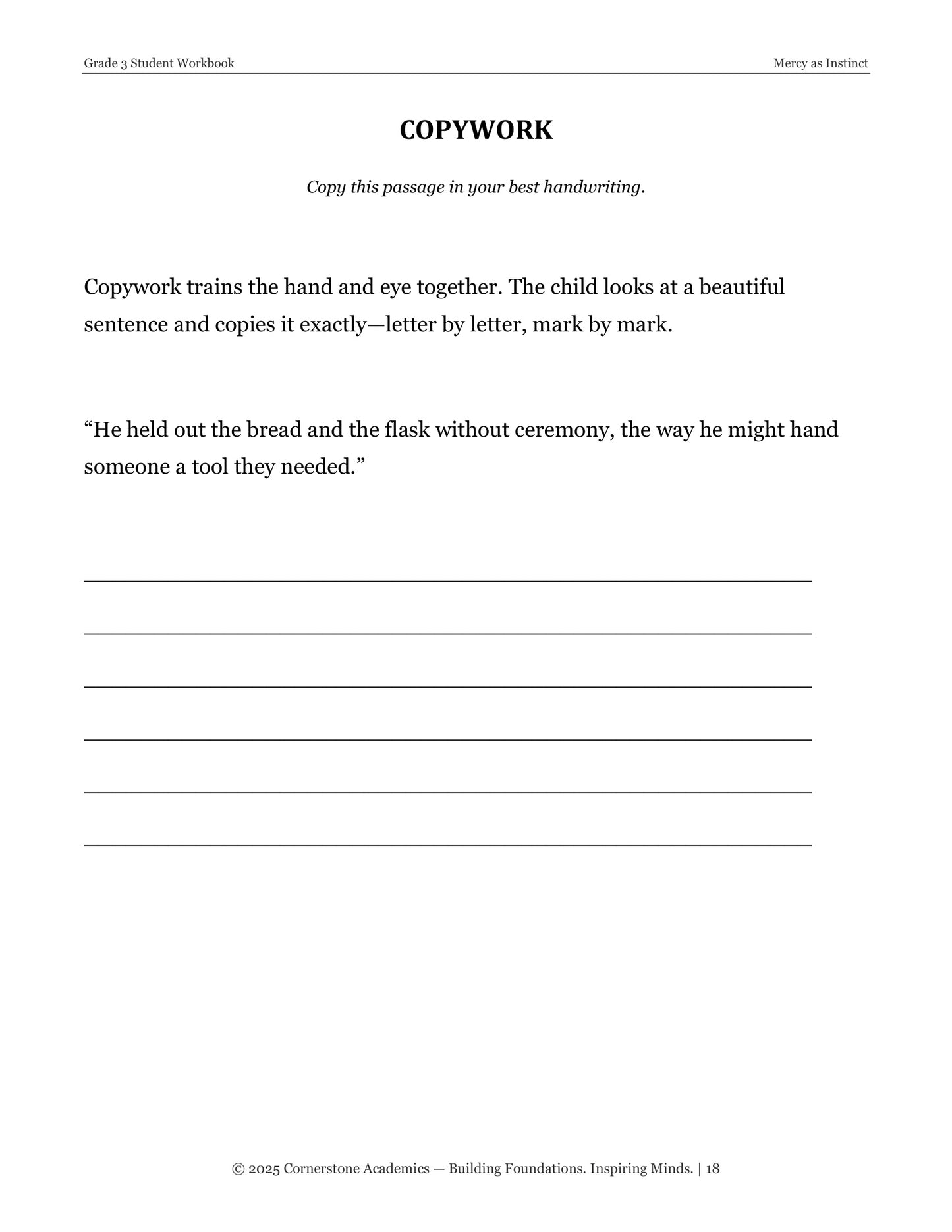 Mercy as Instinct | Grade 3 Classical Literature Packet | Cornerstone Academics