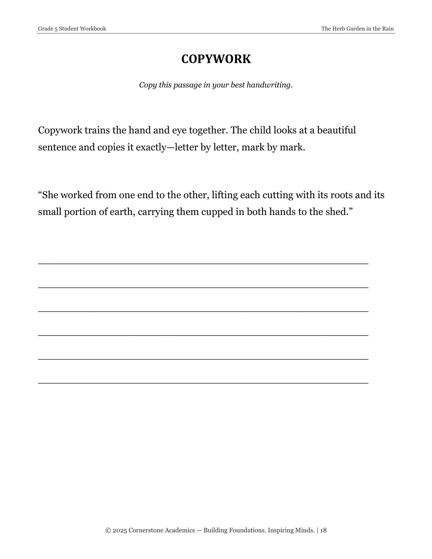 The Herb Garden in the Rain | Grade 5 Classical Literature Packet | Cornerstone Academics