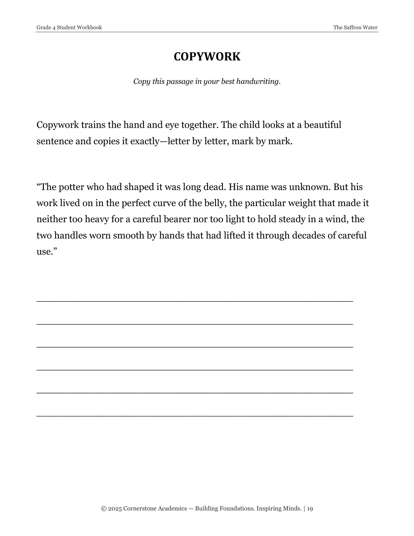 The Saffron Water | Grade 4 Classical Literature Packet | Cornerstone Academics